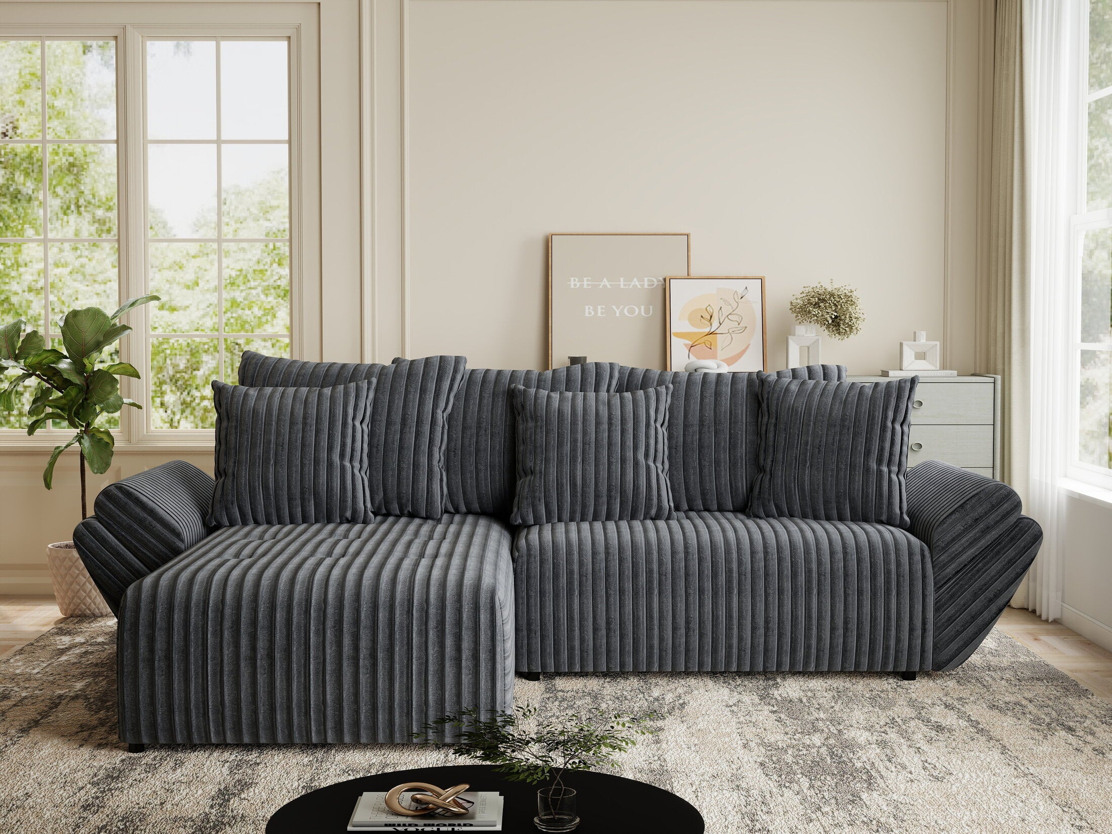 Colțar extensibil dumonde cu ladă de depozitare si sezut confortabil din spuma HR, Berlin Ambience Gri 280x185 cm