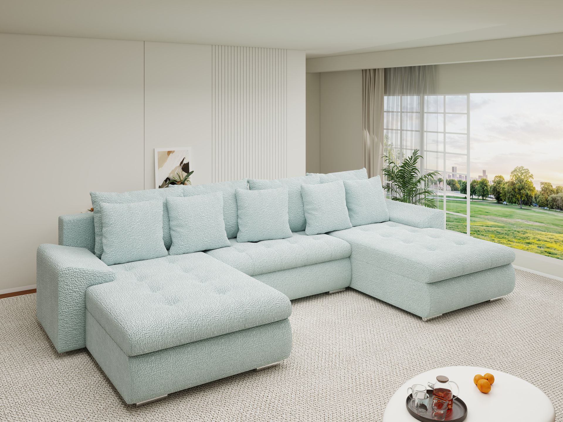 Colțar extensibil dumonde cu ladă de depozitare si sezut confortabil din spuma high-density, Leonardo U Jaguar Verde Mint 16 360x185 cm