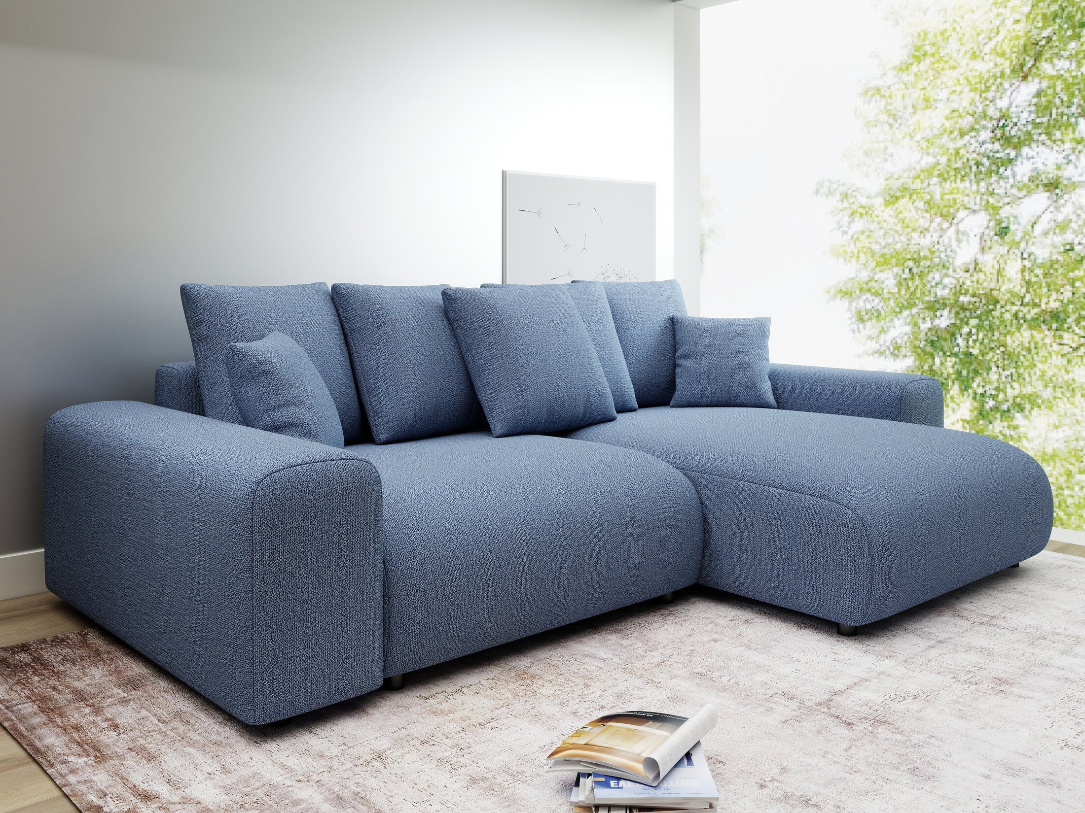 Colțar extensibil dumonde cu ladă de depozitare și șezut confortabil din spumă HR, Luma Enjoy Albastru 255x168 cm II