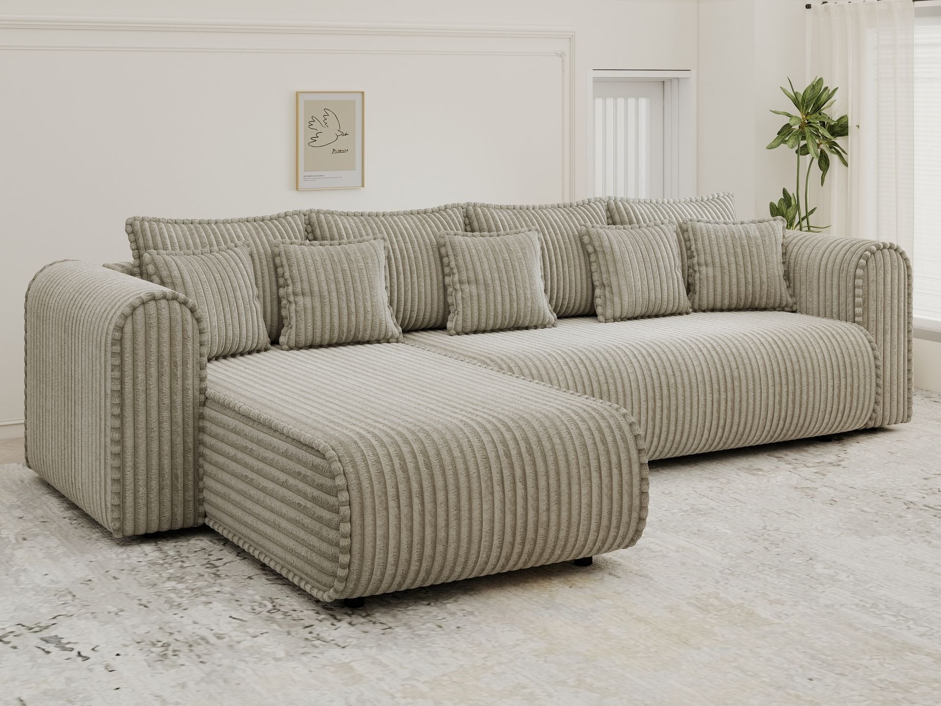 Colțar extensibil dumonde cu ladă de depozitare si sezut confortabil din spuma high-density, Monaco XL Tilia Capucino 340x185 cm