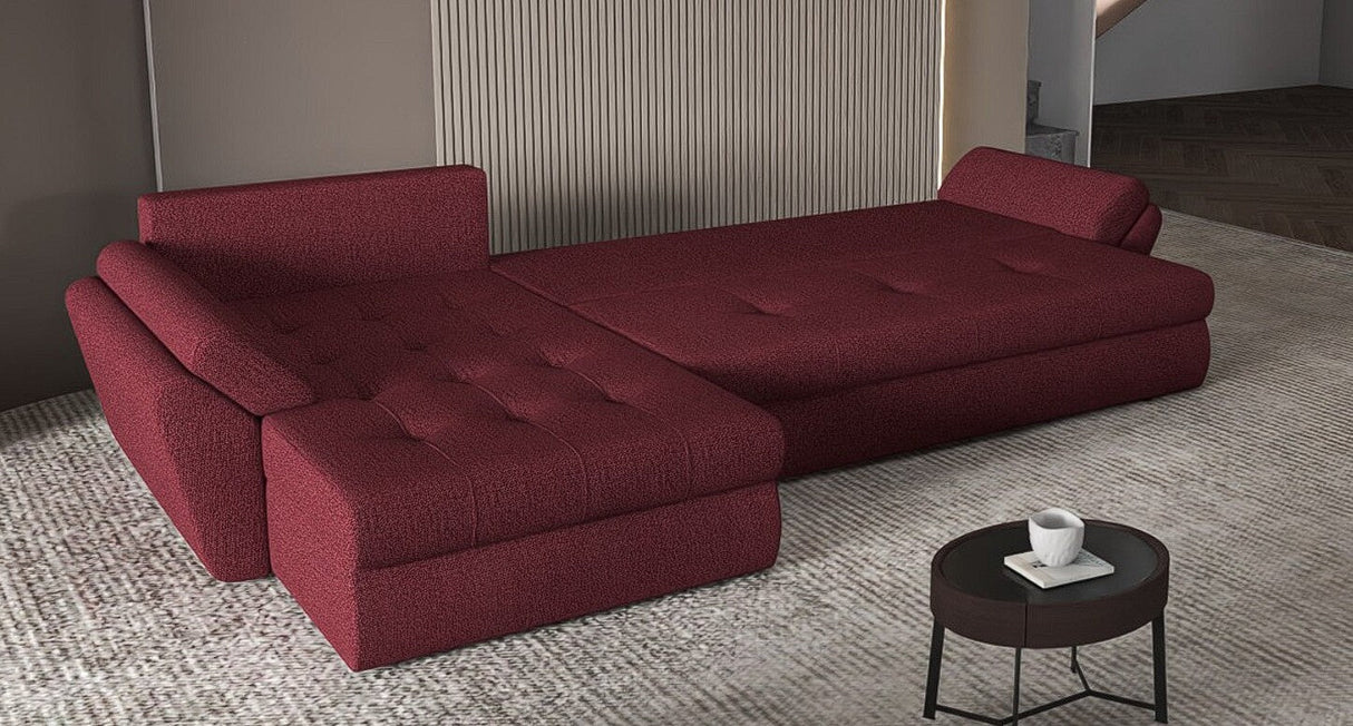 Colțar extensibil dumonde cu ladă de depozitare si sezut confortabil din spuma HR, Loana XL Enjoy Rosu II 335x185 cm Fabrica