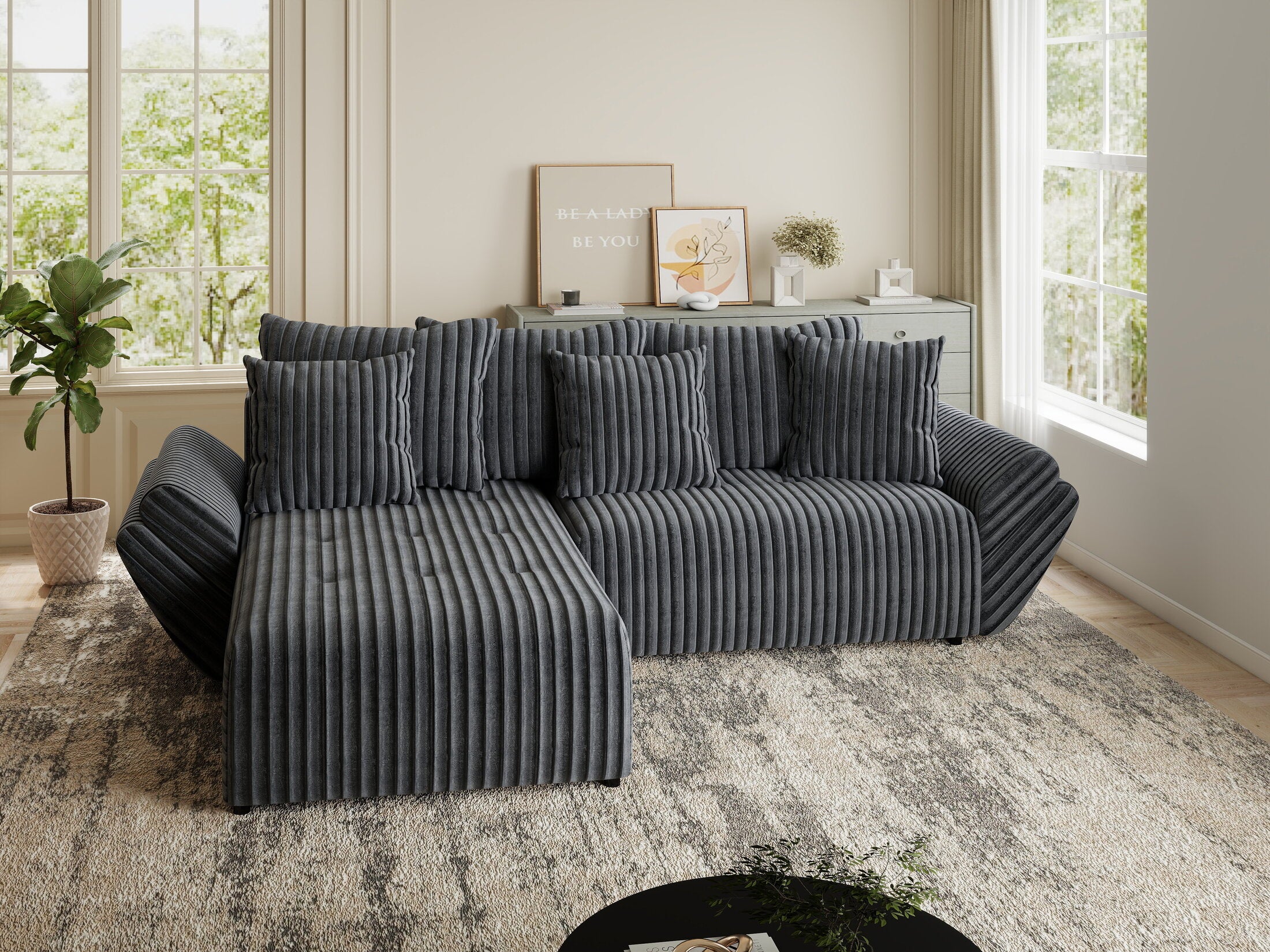 Colțar extensibil dumonde cu ladă de depozitare si sezut confortabil din spuma HR, Berlin Ambience Gri 280x185 cm