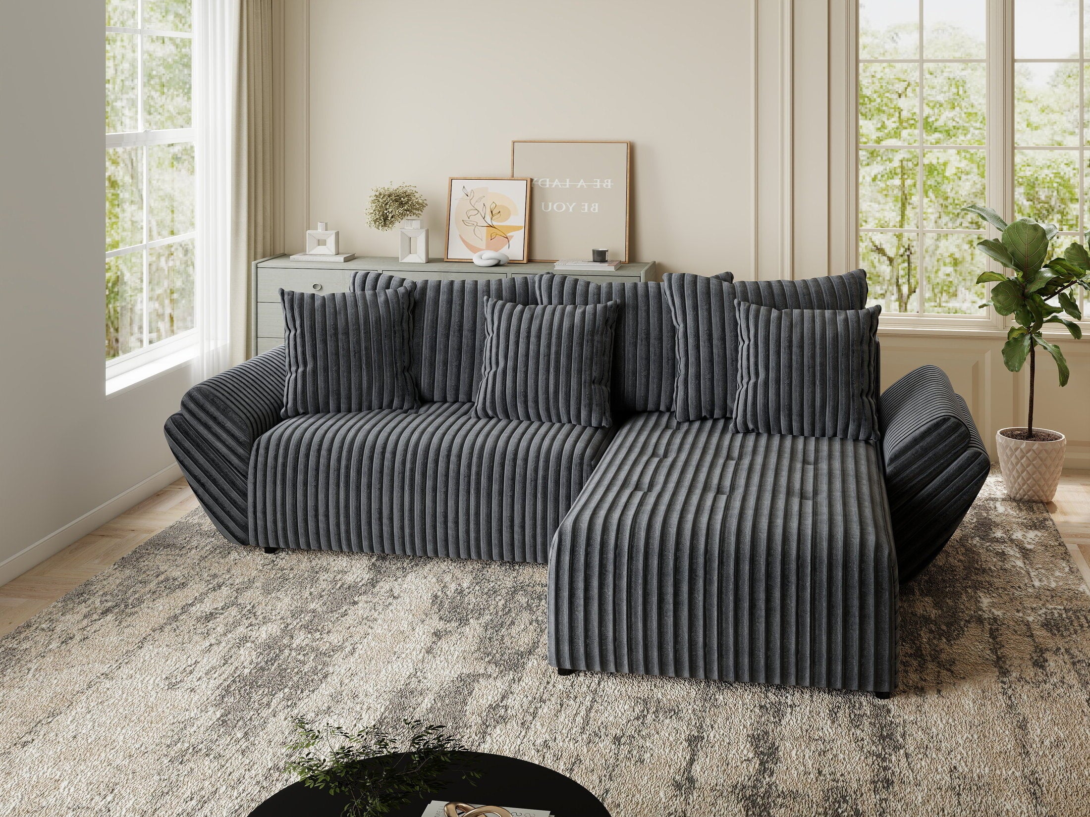 Colțar extensibil dumonde cu ladă de depozitare si sezut confortabil din spuma HR, Berlin Ambience Gri 280x185 cm II