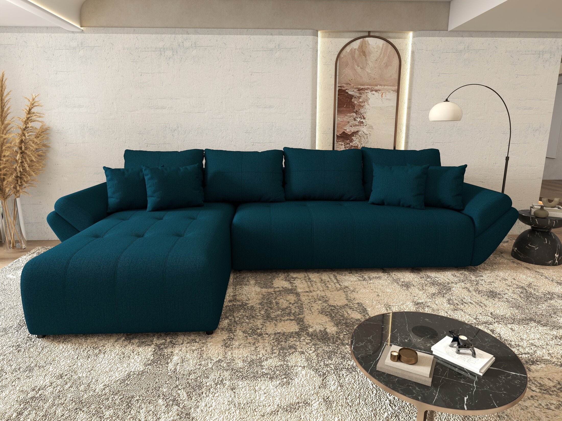 Colțar extensibil dumonde cu ladă de depozitare Berlin XL Enjoy Petrol 350x185 cm