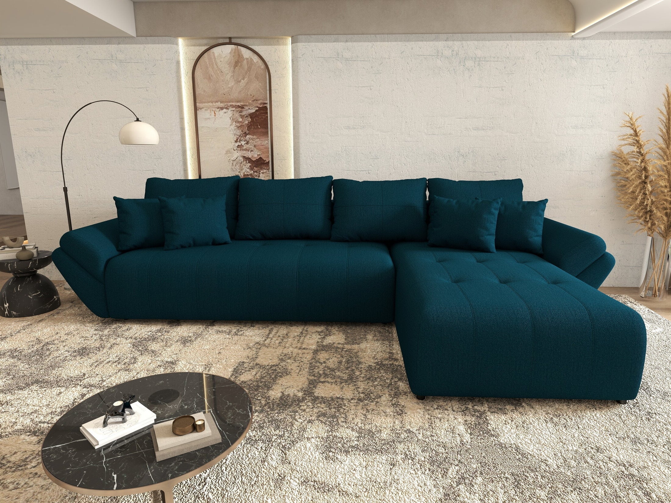 Colțar extensibil dumonde cu ladă de depozitare Berlin XL Enjoy Petrol 350x185 cm II