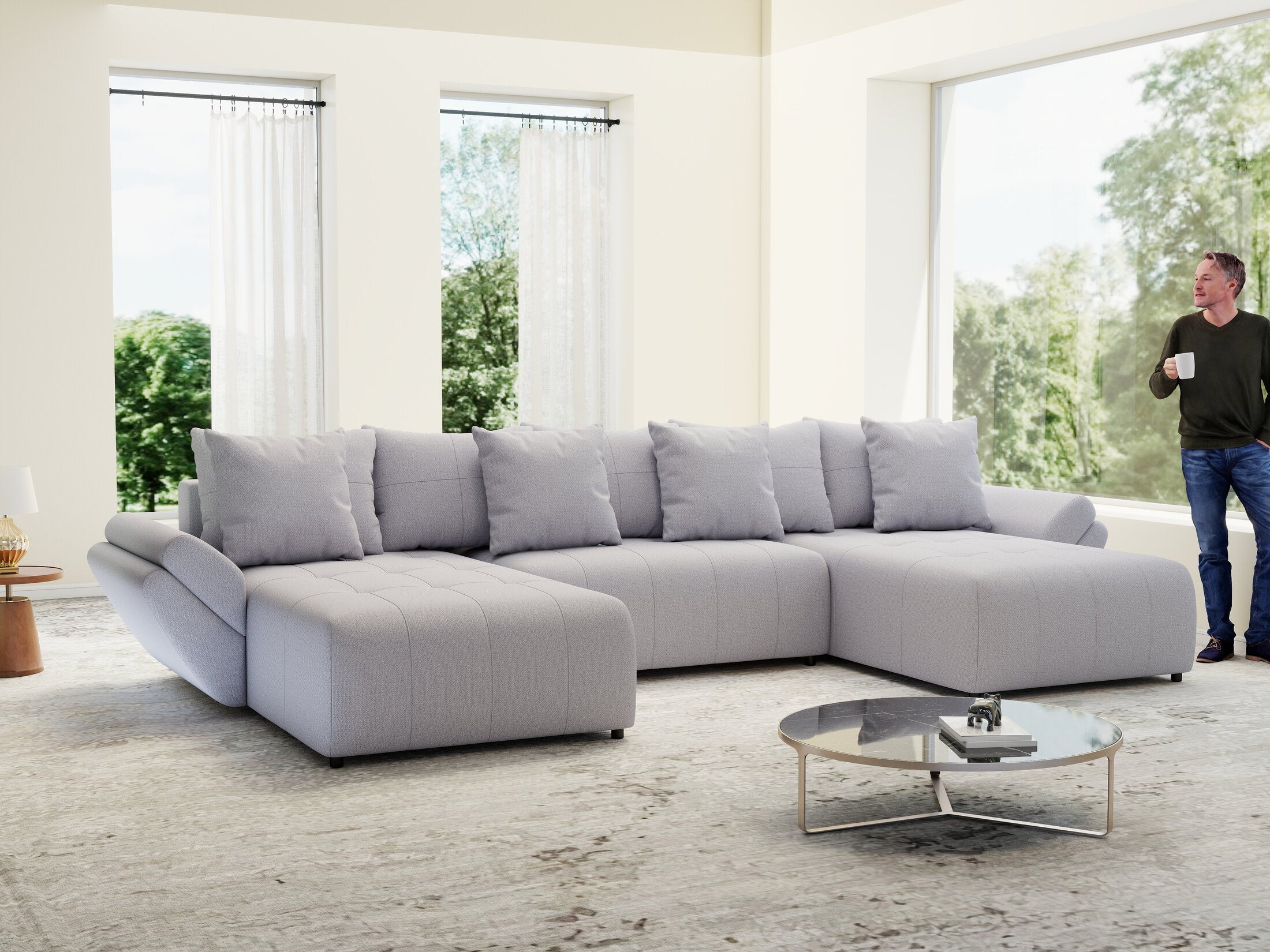 Colțar extensibil dumonde cu ladă de depozitare si sezut confortabil din spuma HR, Berlin U Enjoy Gri 380x180 cm