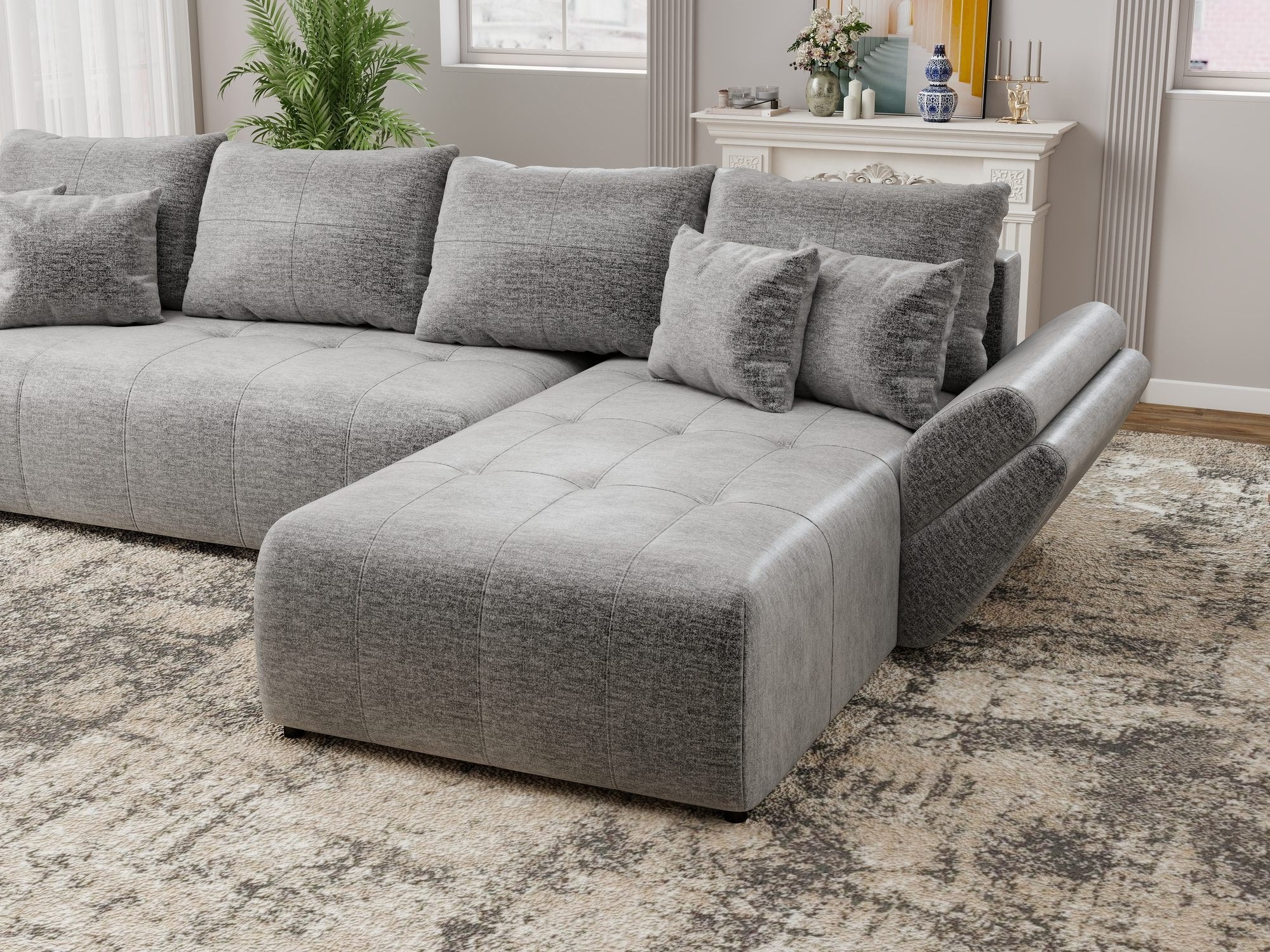 Colțar extensibil dumonde cu ladă de depozitare si sezut confortabil din spuma high-density, Berlin XL Monolith Gri 85 II 350x185 cm