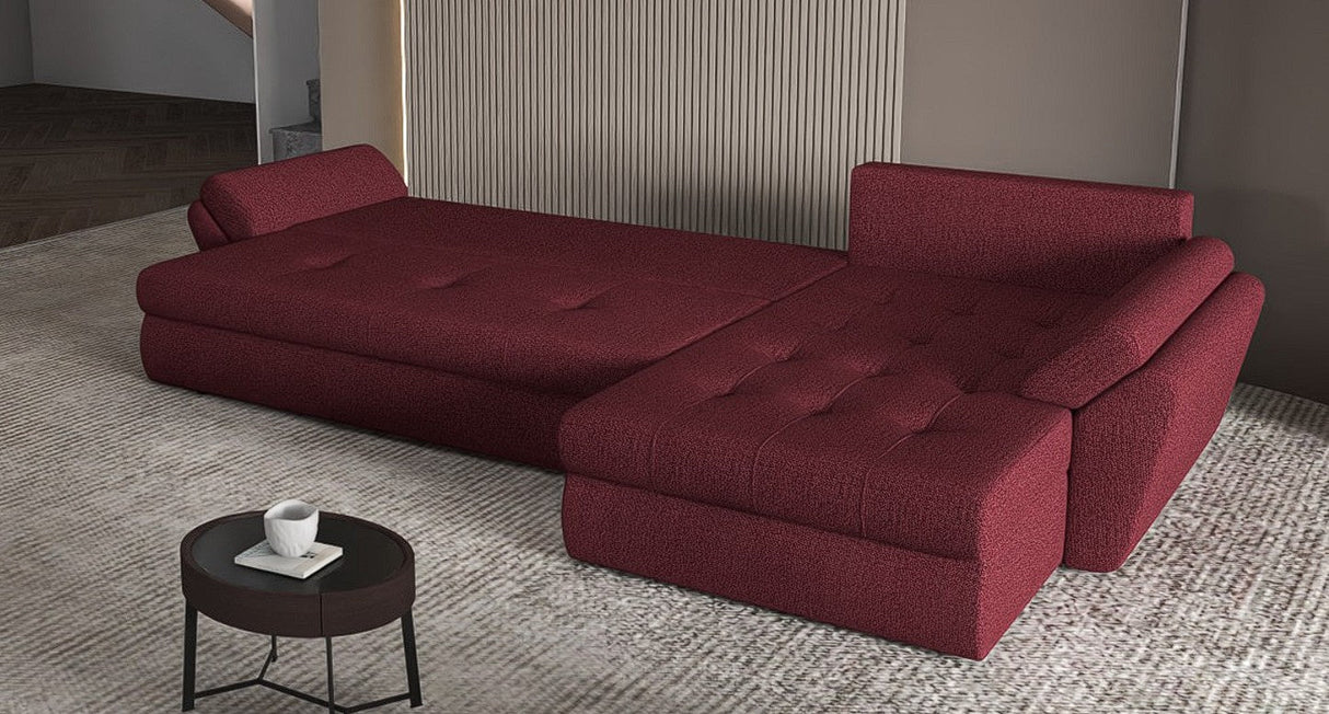 Colțar extensibil dumonde cu ladă de depozitare si sezut confortabil din spuma HR, Loana XL Enjoy Rosu 335x185 cm Fabrica