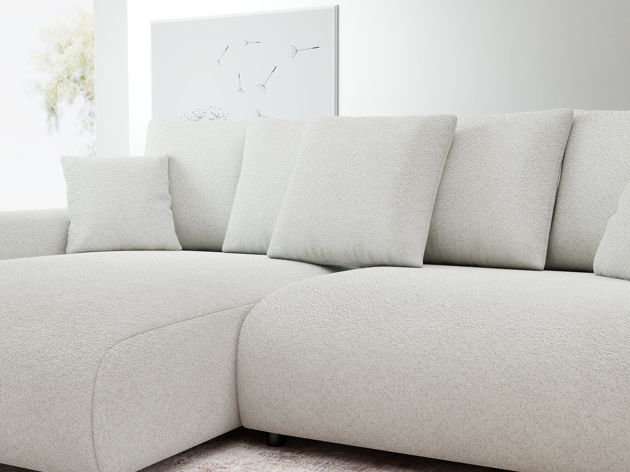 Colțar extensibil dumonde cu ladă de depozitare și șezut confortabil din spumă HR, Luma Euphoria Alb 255x168 cm