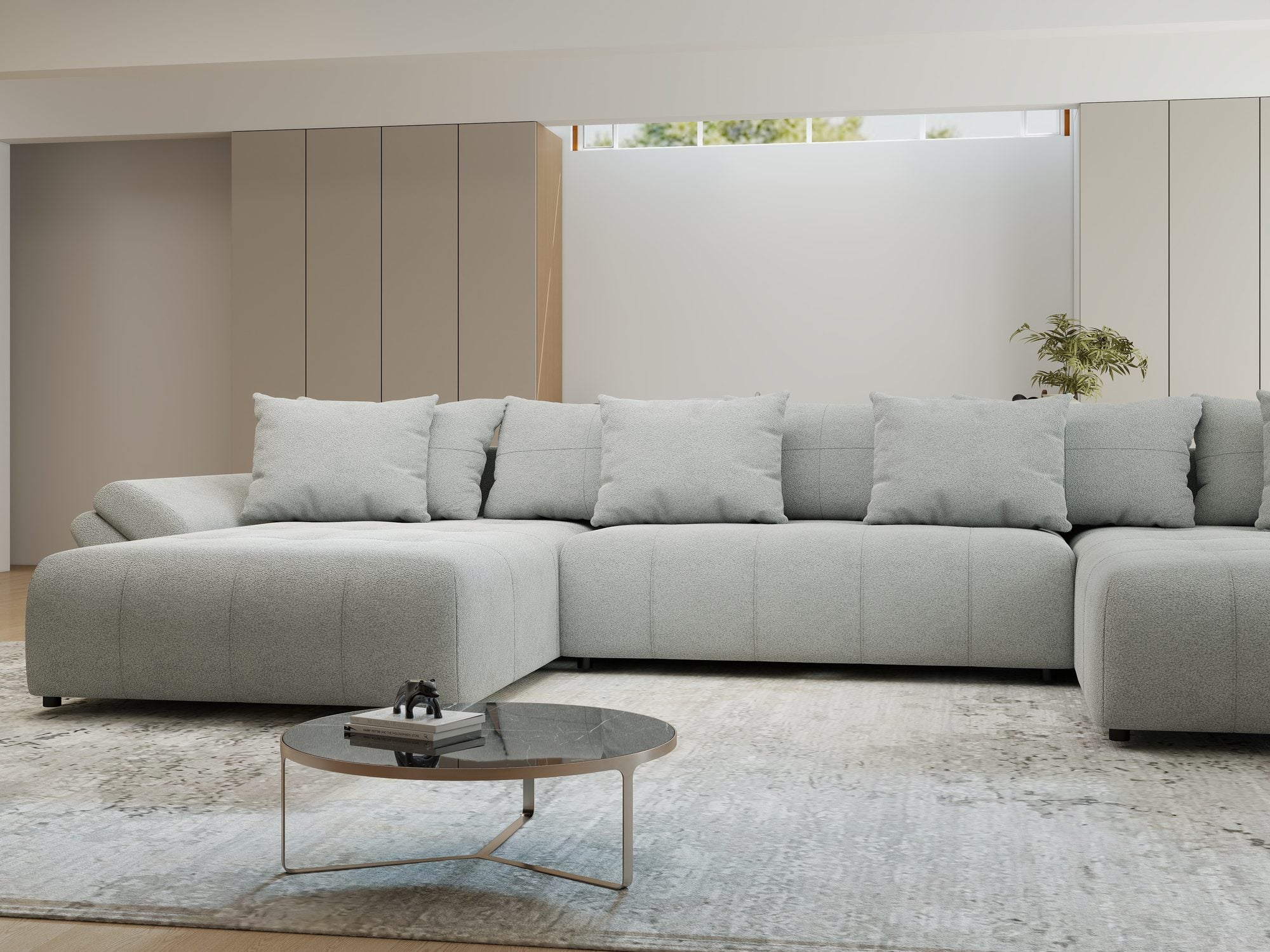 Colțar extensibil dumonde cu ladă de depozitare si sezut confortabil din spuma high-density, Berlin U Quelle Gri 83 380x180 cm