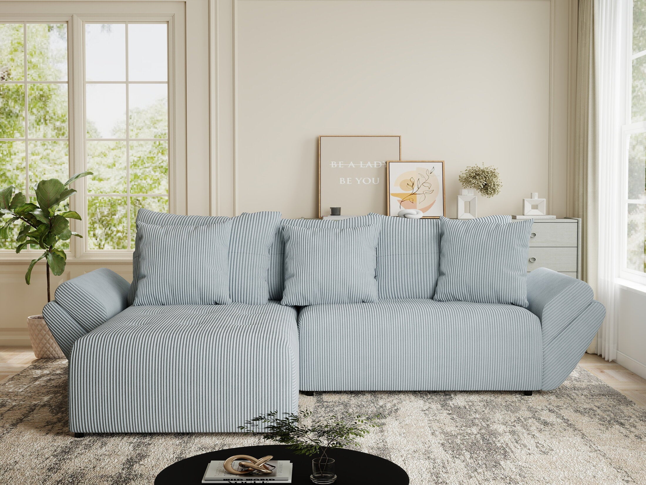 Colțar extensibil dumonde cu ladă de depozitare si sezut confortabil din spuma HR, Berlin Zoom Gri Mint 280x185 cm