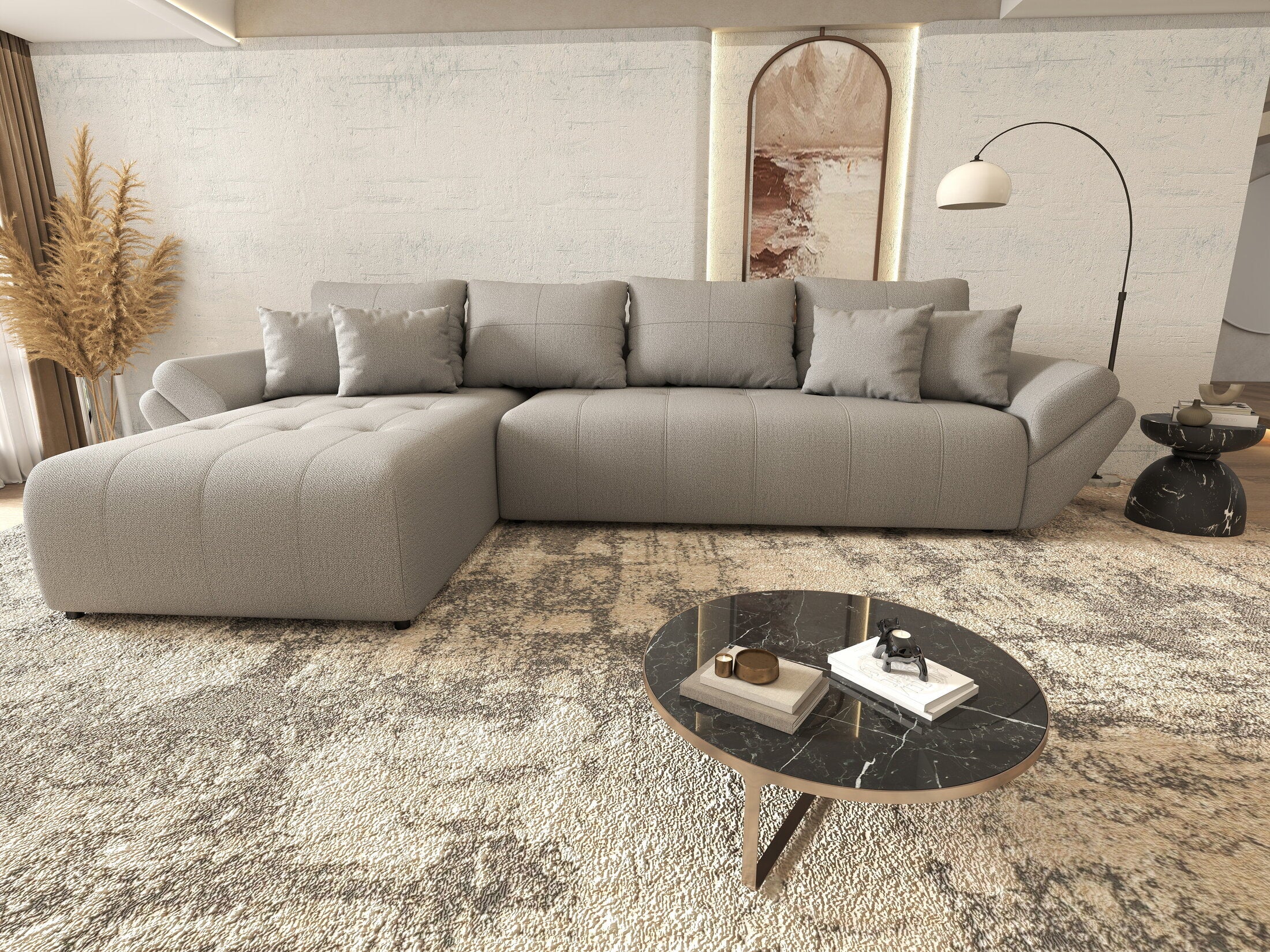 Colțar extensibil dumonde cu ladă de depozitare si sezut confortabil din spuma HR, Berlin XL Enjoy Grey 350x185 cm