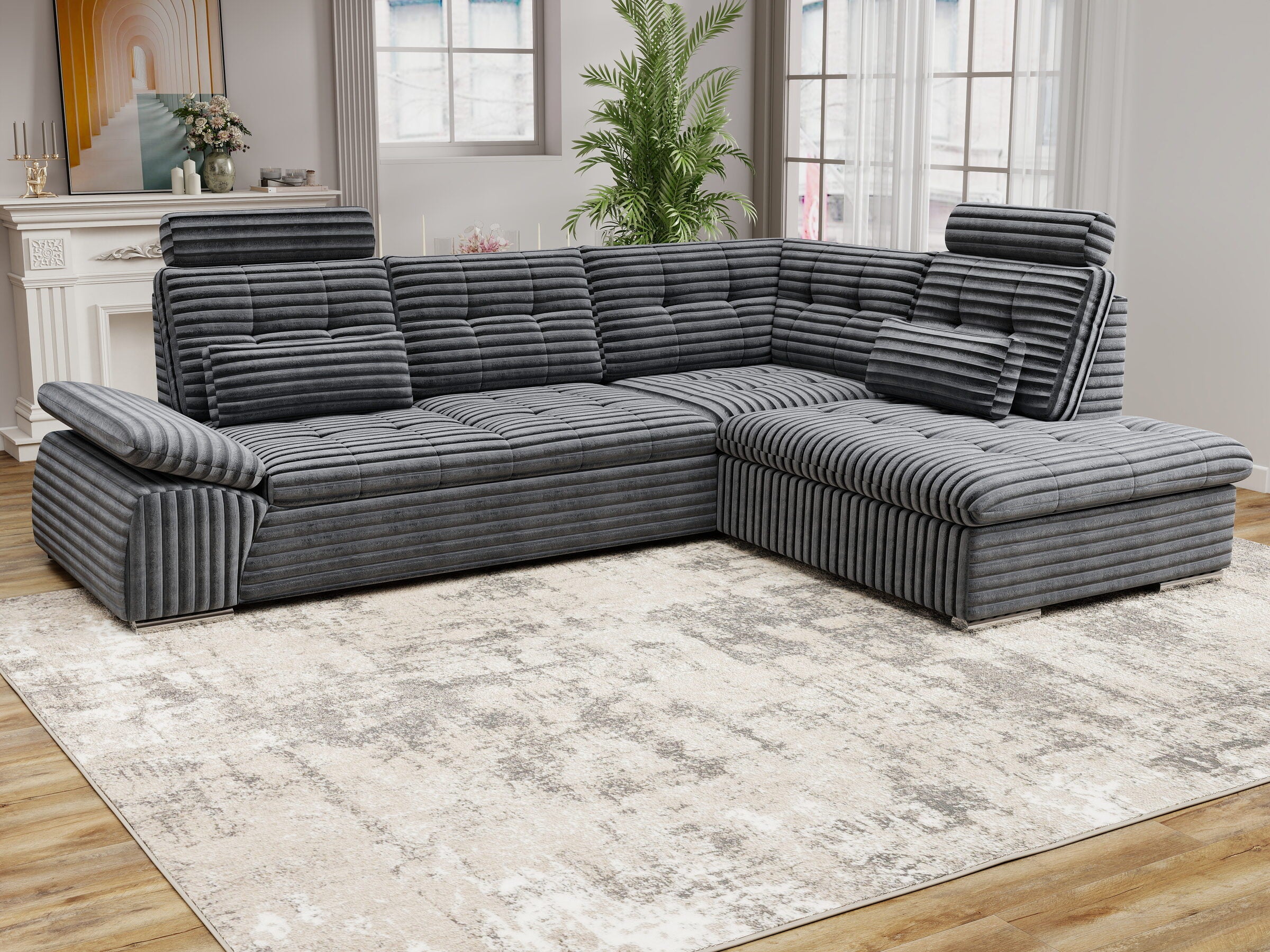 Colțar extensibil dumonde cu ladă de depozitare și șezut confortabil din spumă HR, Merkur XL Ambience Gri 256x217 cm II