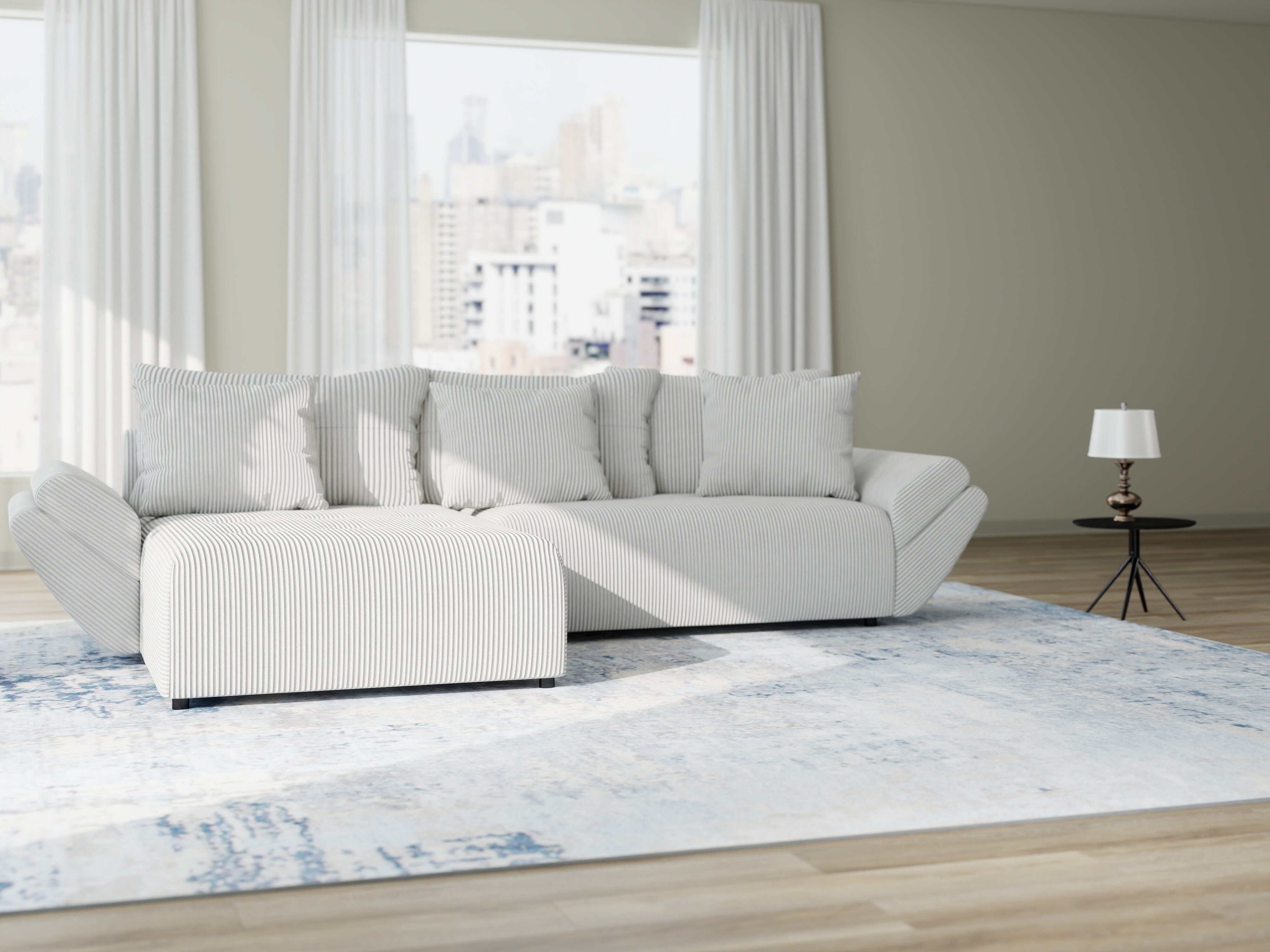 Colțar extensibil dumonde cu ladă de depozitare si sezut confortabil din spuma HR, Berlin Zoom Gri 280x185 cm