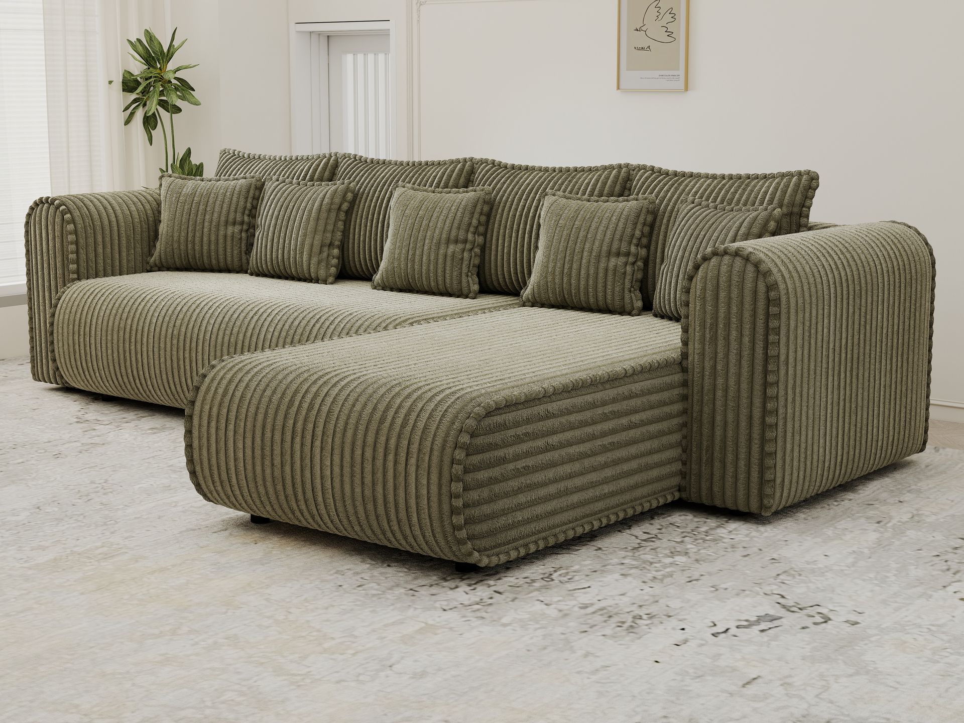 Colțar extensibil dumonde cu ladă de depozitare si sezut confortabil din spuma high-density, Monaco XL Tilia Olive II 340x185 cm