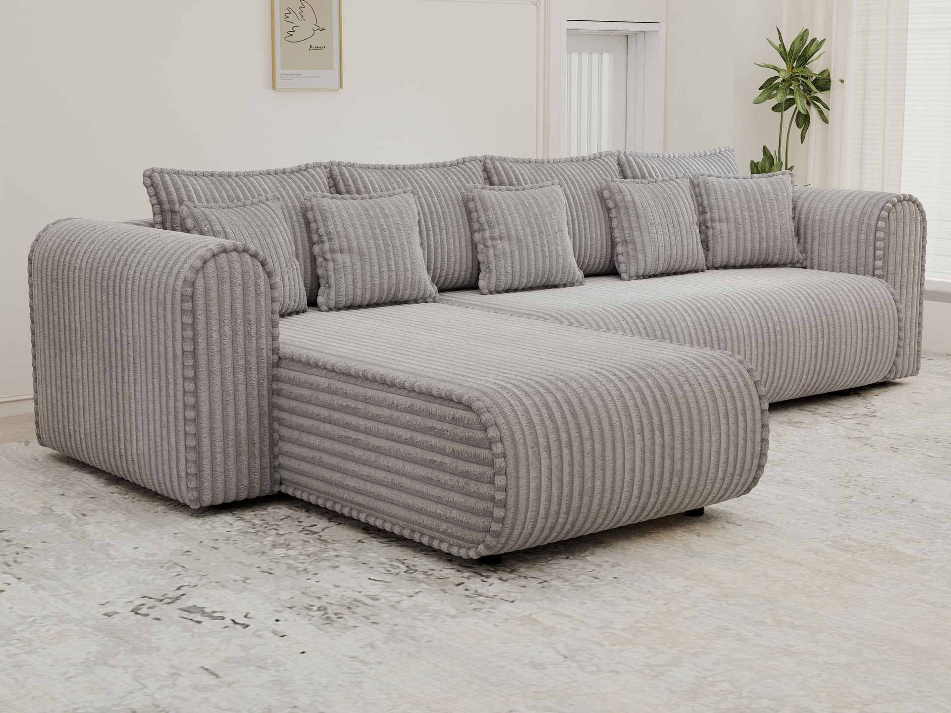 Colțar extensibil dumonde cu ladă de depozitare si sezut confortabil din spuma high-density, Monaco XL Tilia Dove 340x185 cm