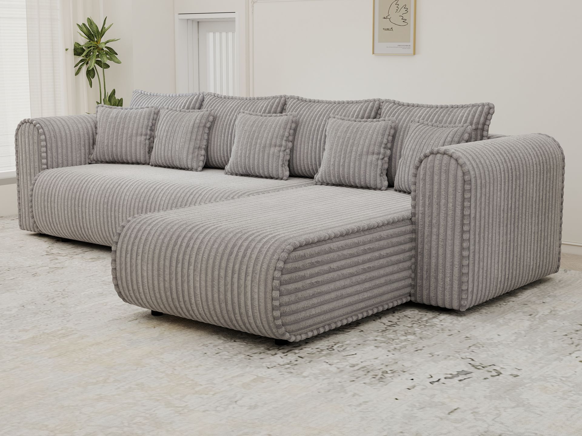 Colțar extensibil dumonde cu ladă de depozitare si sezut confortabil din spuma high-density, Monaco XL Tilia Dove II 340x185 cm