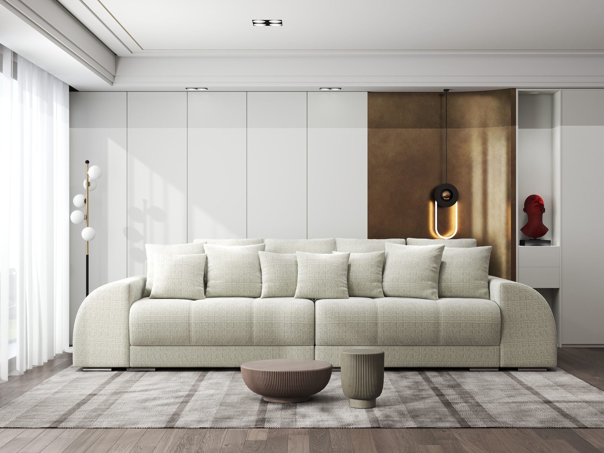 Canapea extensibilă dumonde cu 2 lăzi de depozitare si sezut confortabil din spuma high-density, Verona Cremona Bej 04 310x100 cm