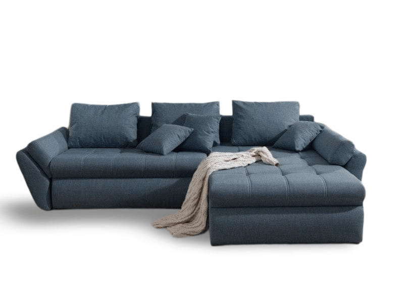 Colțar extensibil dumonde cu ladă de depozitare si sezut confortabil din spuma HR, Loana Blue II 270x185 cm