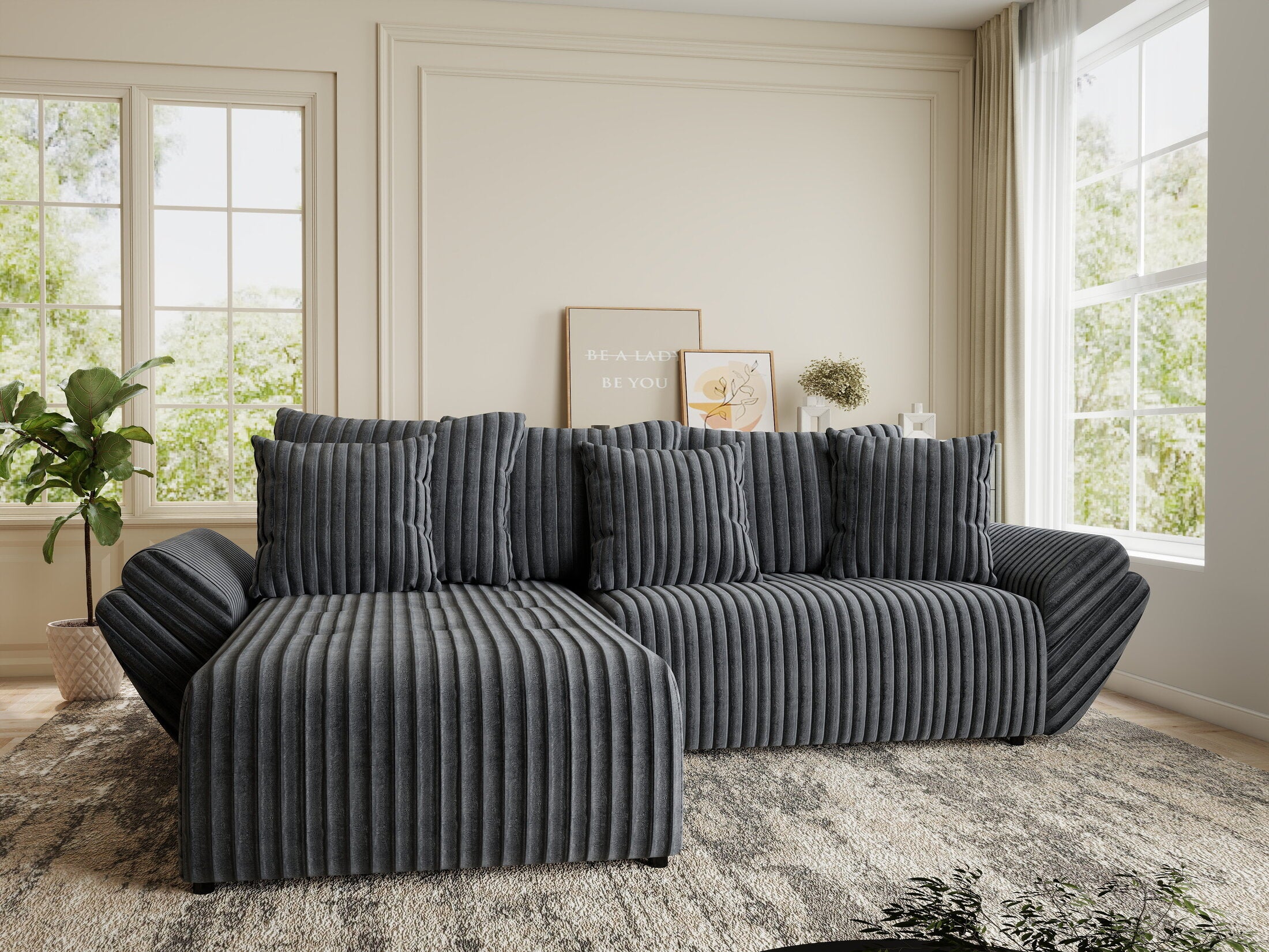 Colțar extensibil dumonde cu ladă de depozitare si sezut confortabil din spuma HR, Berlin Ambience Gri 280x185 cm