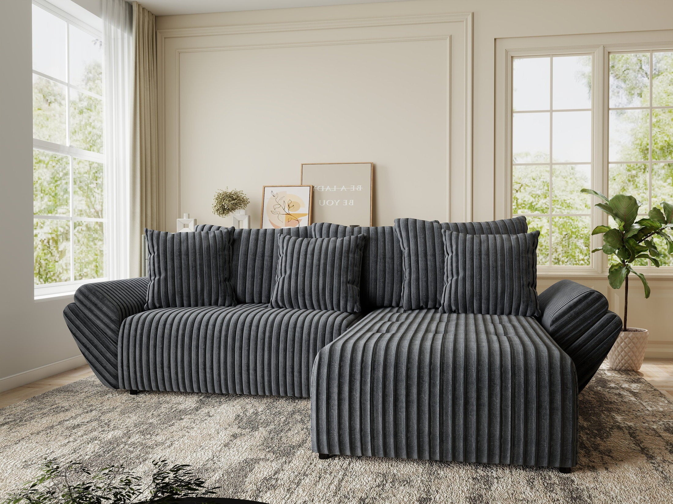 Colțar extensibil dumonde cu ladă de depozitare si sezut confortabil din spuma HR, Berlin Ambience Gri 280x185 cm II