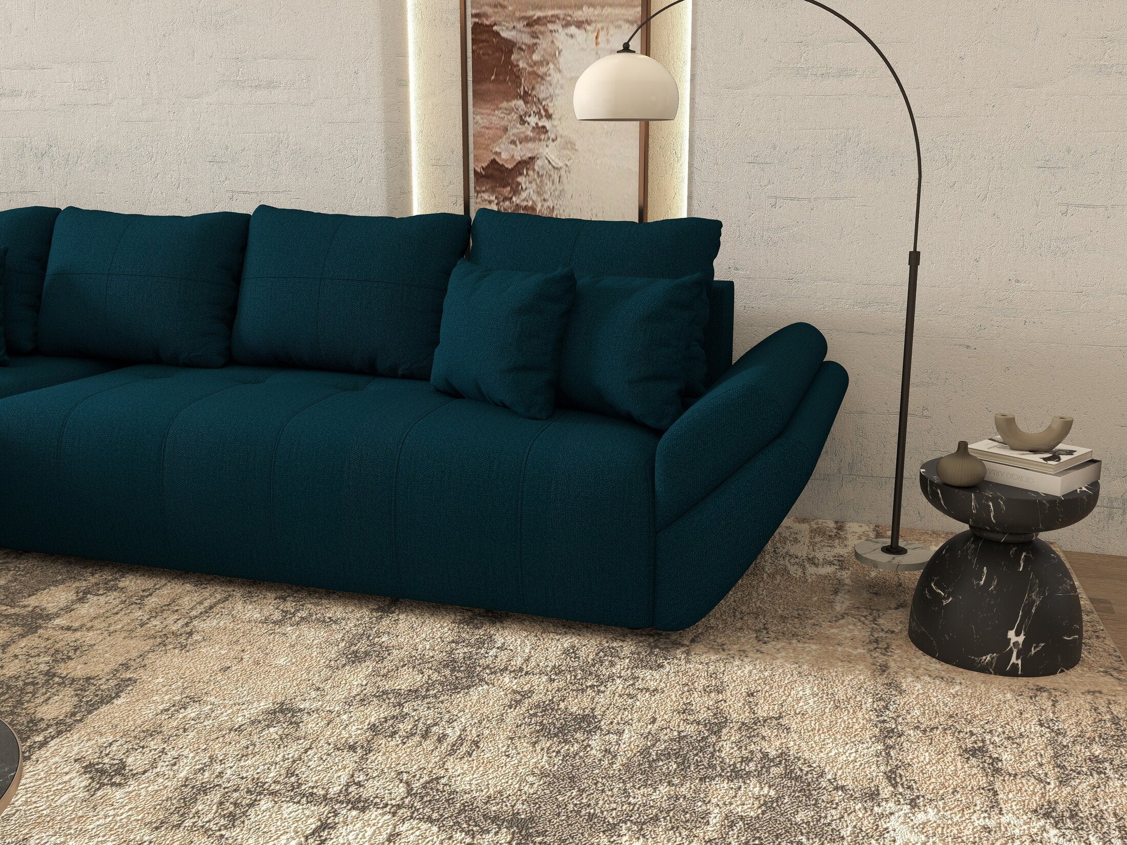 Colțar extensibil dumonde cu ladă de depozitare Berlin XL Enjoy Petrol 350x185 cm