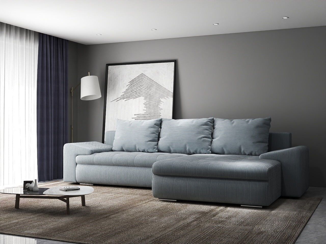 Colțar extensibil dumonde cu ladă de depozitare si sezut confortabil din spuma HR, Leonardo Zoom Grey 255x193 cm II Fabrica