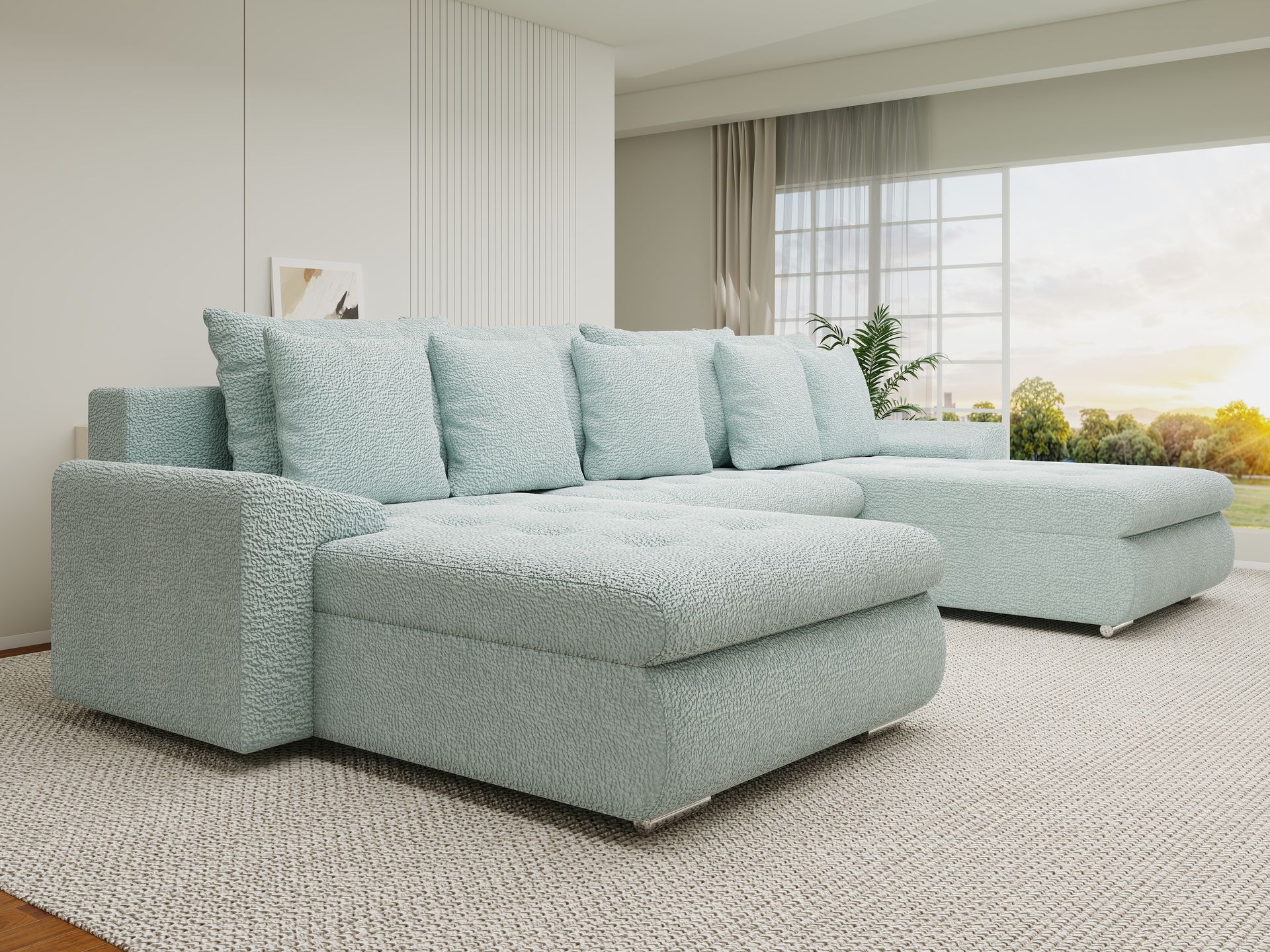 Colțar extensibil dumonde cu ladă de depozitare si sezut confortabil din spuma high-density, Leonardo U Jaguar Verde Mint 16 360x185 cm