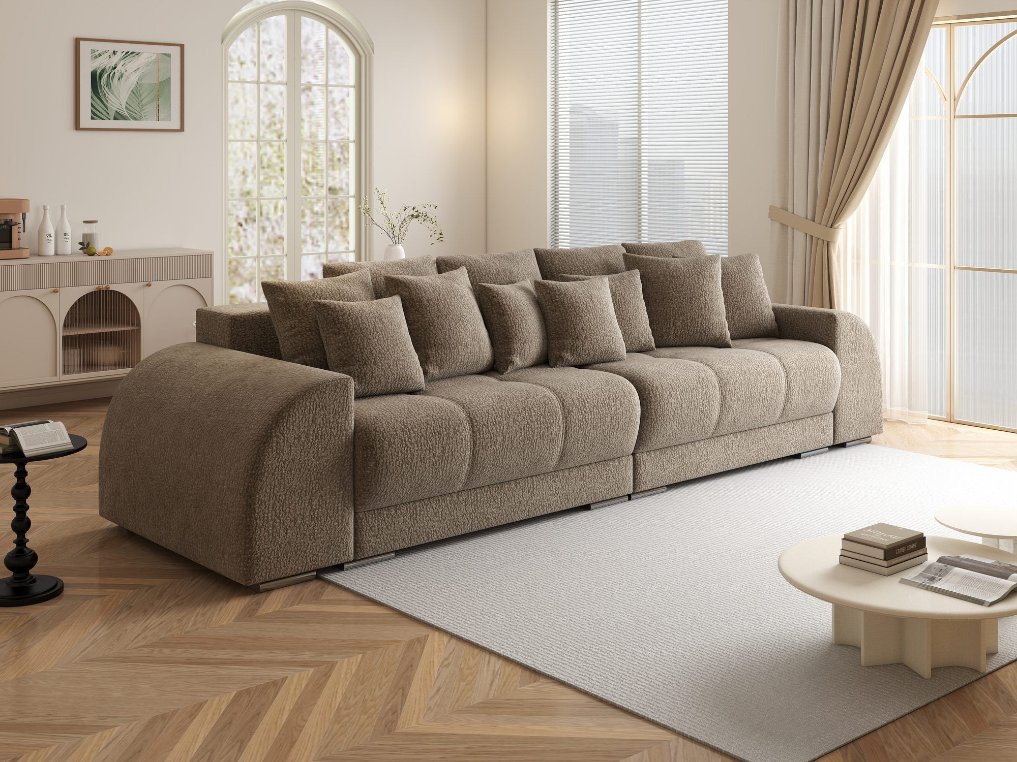 Canapea extensibilă dumonde cu 2 lăzi de depozitare si sezut confortabil din spuma high-density, Verona Jaguar Maro Cappuccino 8 310x100 cm