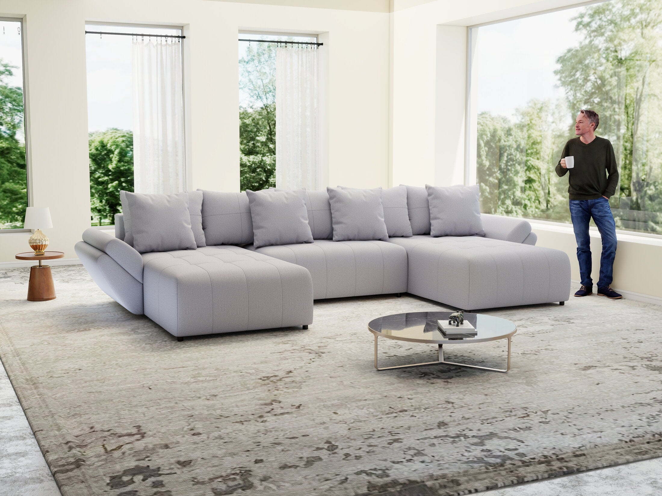 Colțar extensibil dumonde cu ladă de depozitare si sezut confortabil din spuma HR, Berlin U Enjoy Gri 380x180 cm