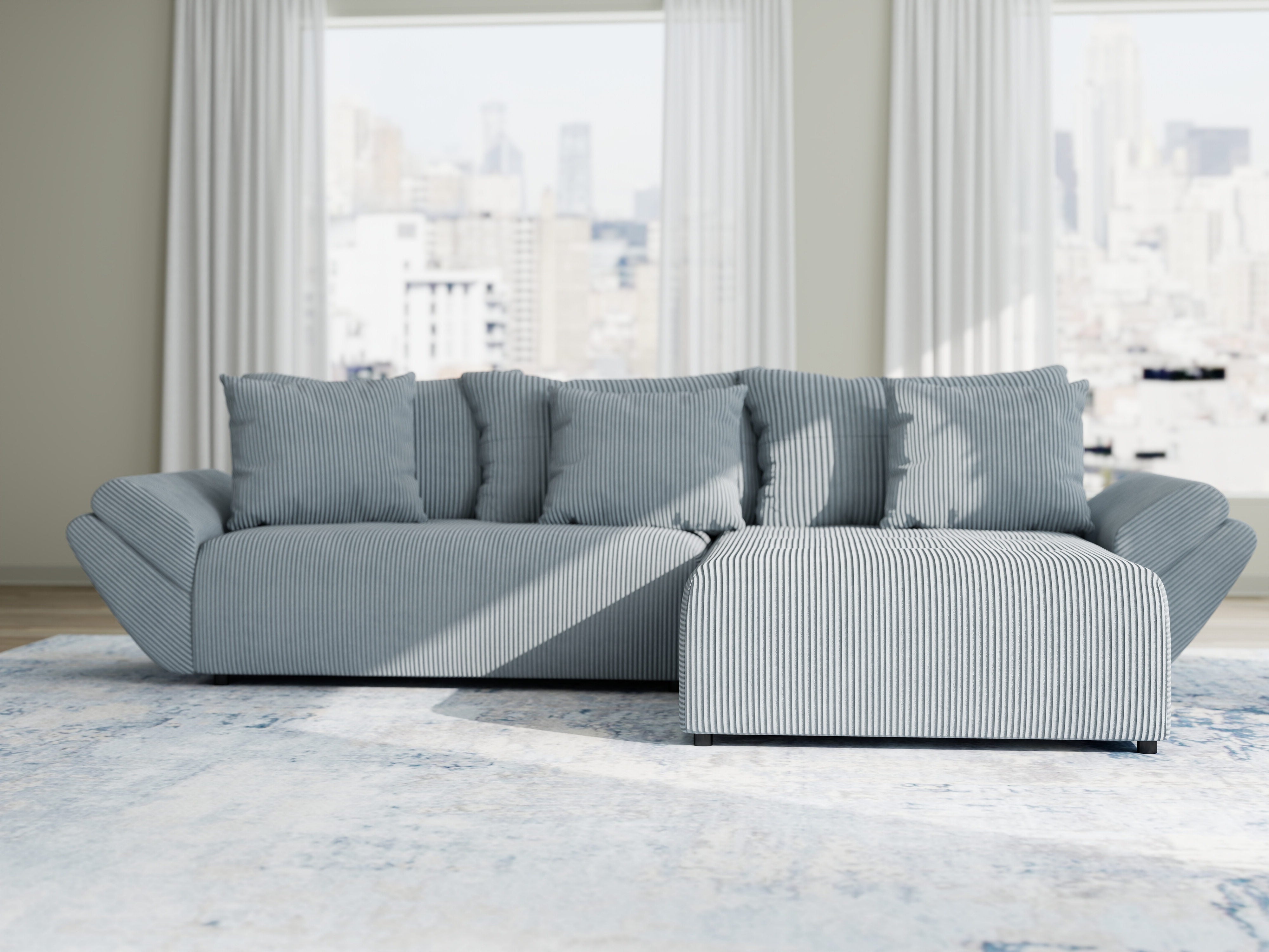 Colțar extensibil dumonde cu ladă de depozitare si sezut confortabil din spuma HR, Berlin Zoom Gri Mint 280x185 cm II