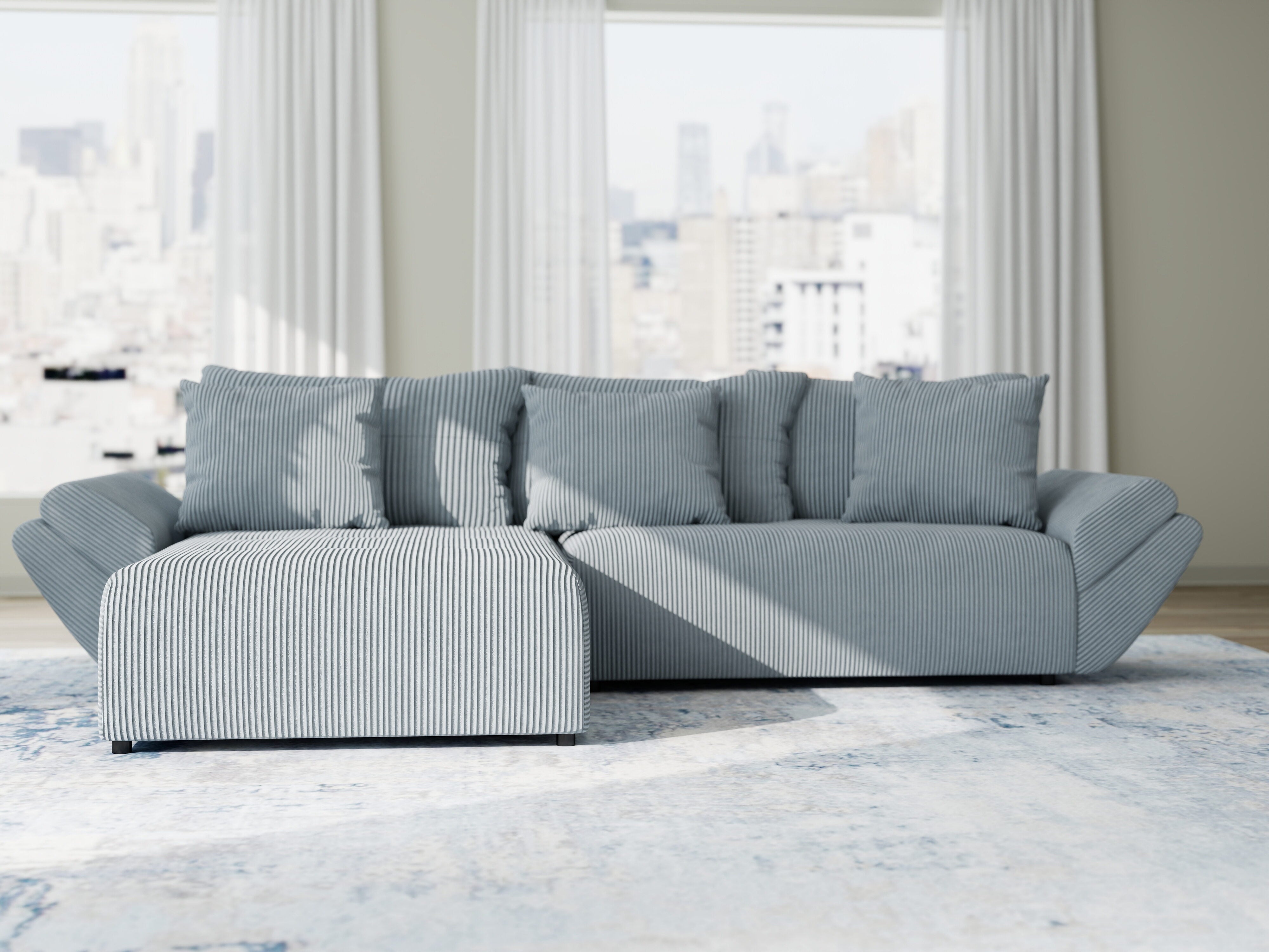 Colțar extensibil dumonde cu ladă de depozitare si sezut confortabil din spuma HR, Berlin Zoom Gri Mint 280x185 cm