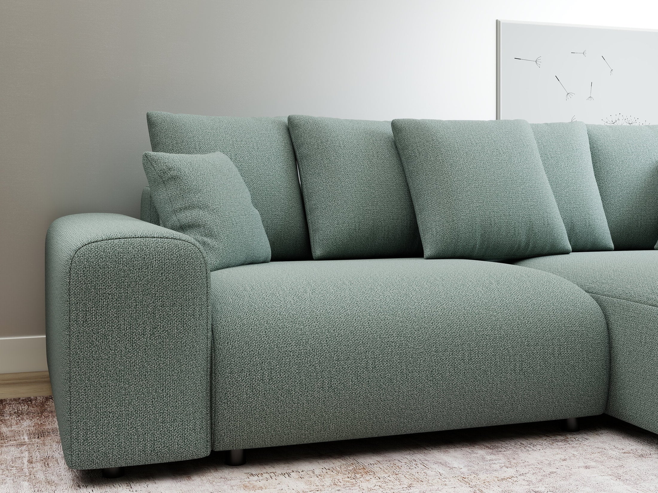 Colțar extensibil dumonde cu ladă de depozitare și șezut confortabil din spumă HR, Luma Enjoy Verde Mint 255x168 cm II