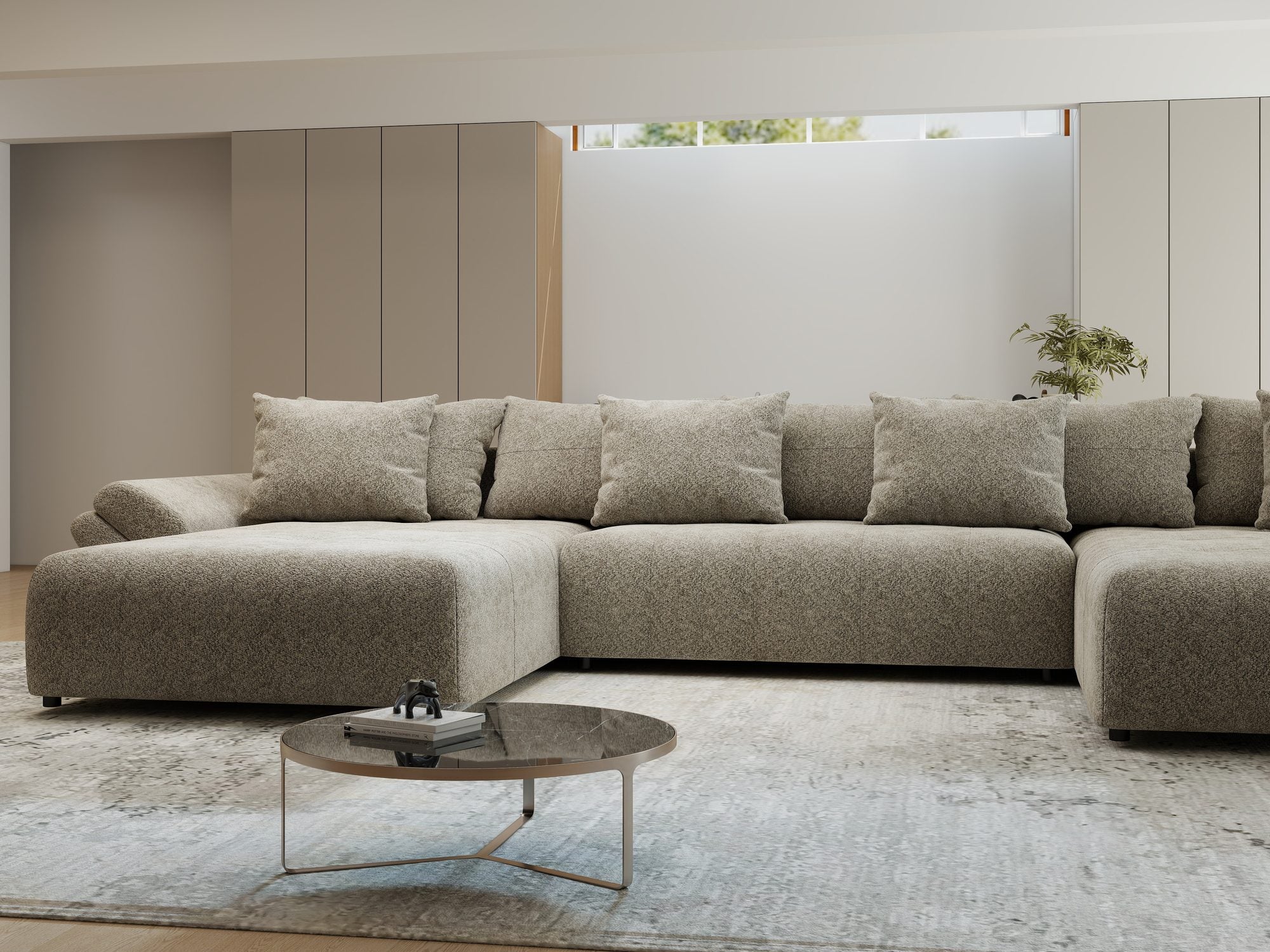 Colțar extensibil dumonde cu ladă de depozitare si sezut confortabil din spuma high-density, Berlin U Arena Bej 4 380x180 cm