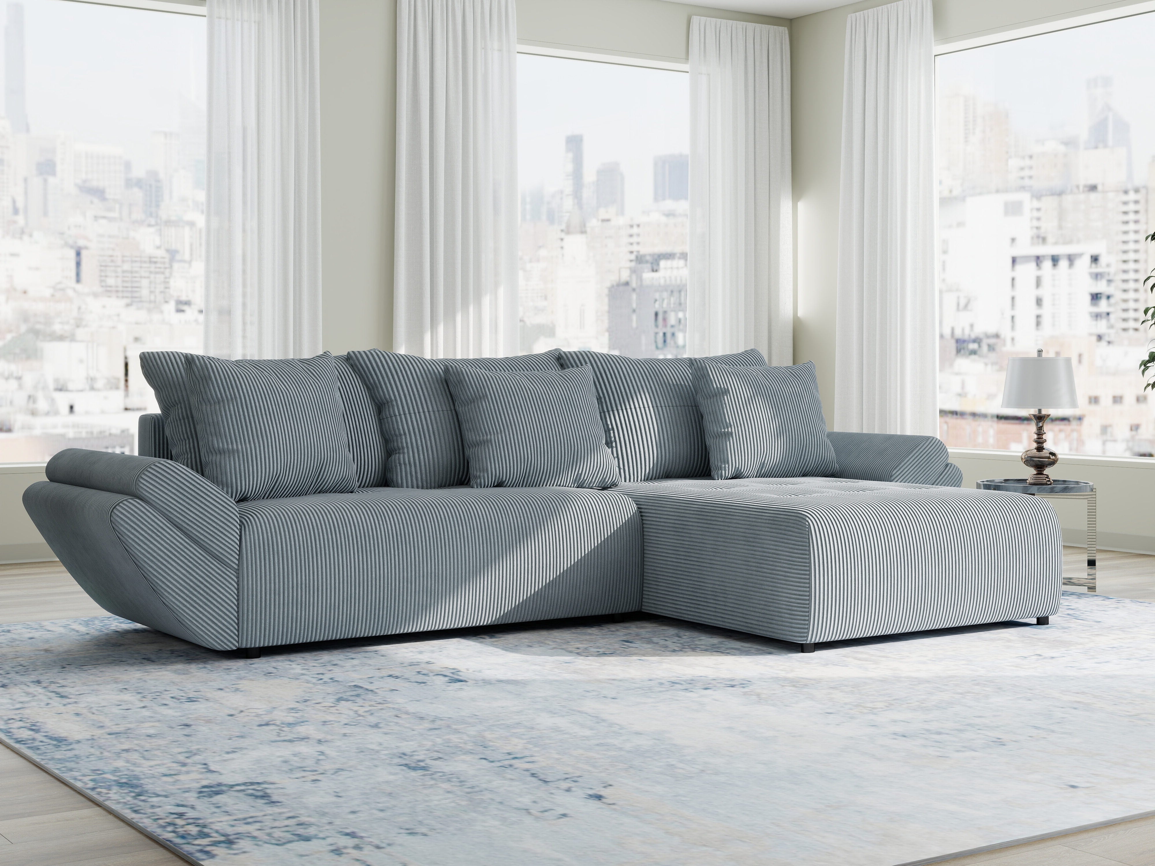 Colțar extensibil dumonde cu ladă de depozitare si sezut confortabil din spuma HR, Berlin Zoom Gri Mint 280x185 cm II