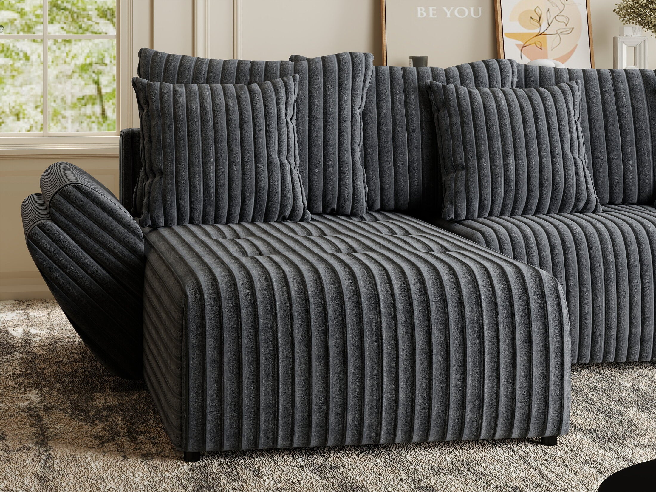 Colțar extensibil dumonde cu ladă de depozitare si sezut confortabil din spuma HR, Berlin Ambience Gri 280x185 cm