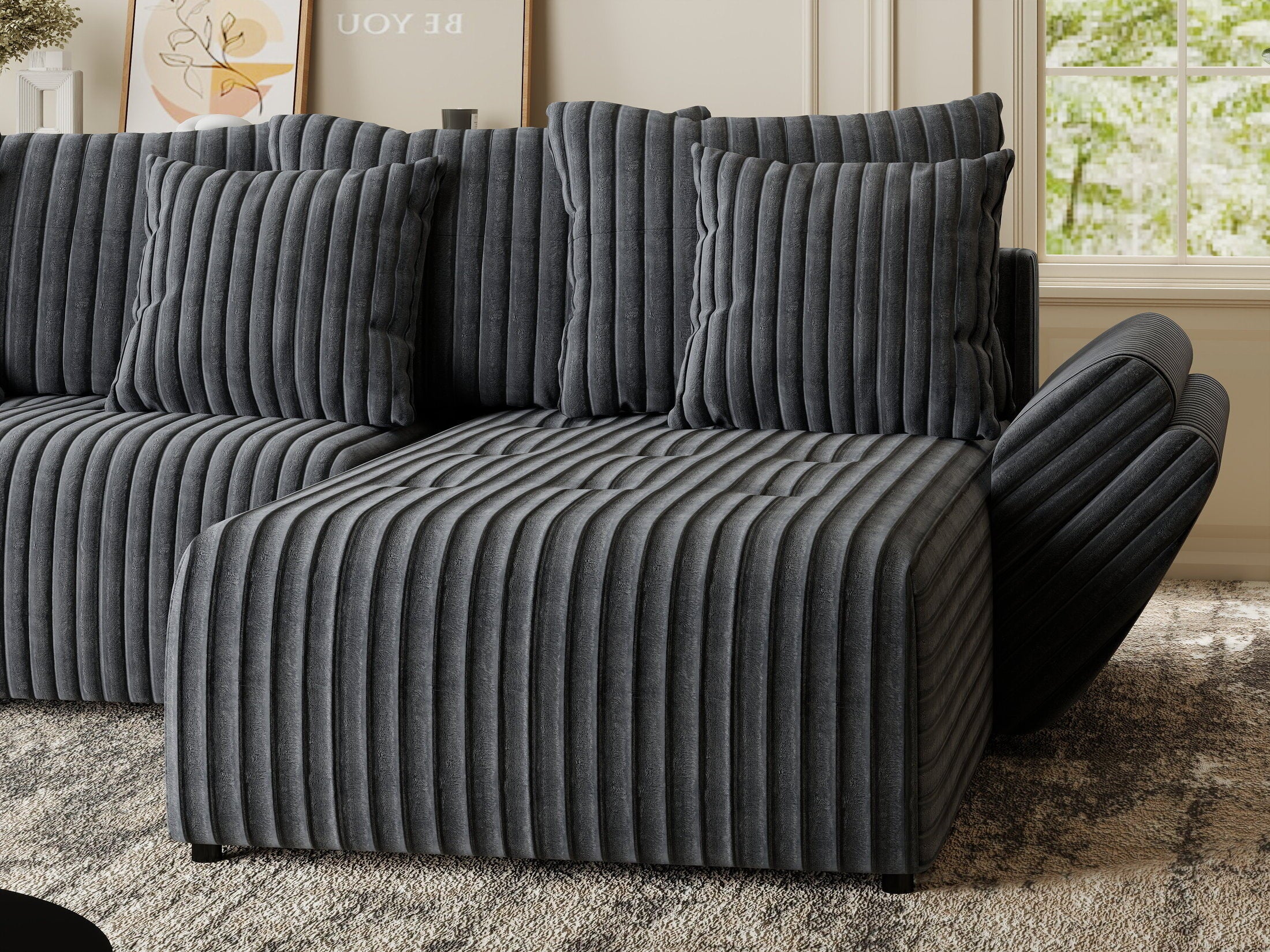 Colțar extensibil dumonde cu ladă de depozitare si sezut confortabil din spuma HR, Berlin Ambience Gri 280x185 cm II