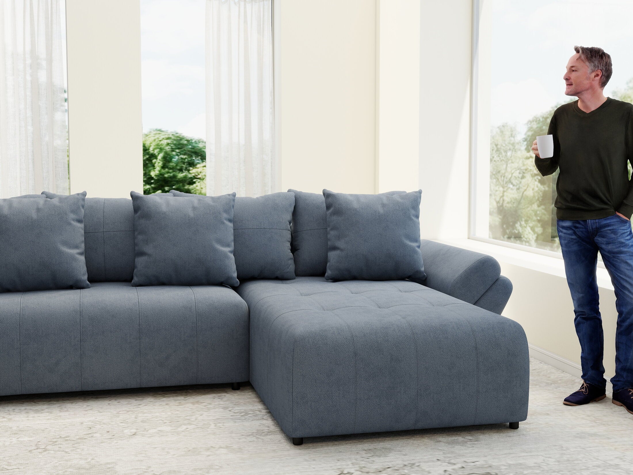 Colțar extensibil dumonde cu ladă de depozitare si sezut confortabil din spuma HR, Berlin U Enjoy Antracit 380x180 cm