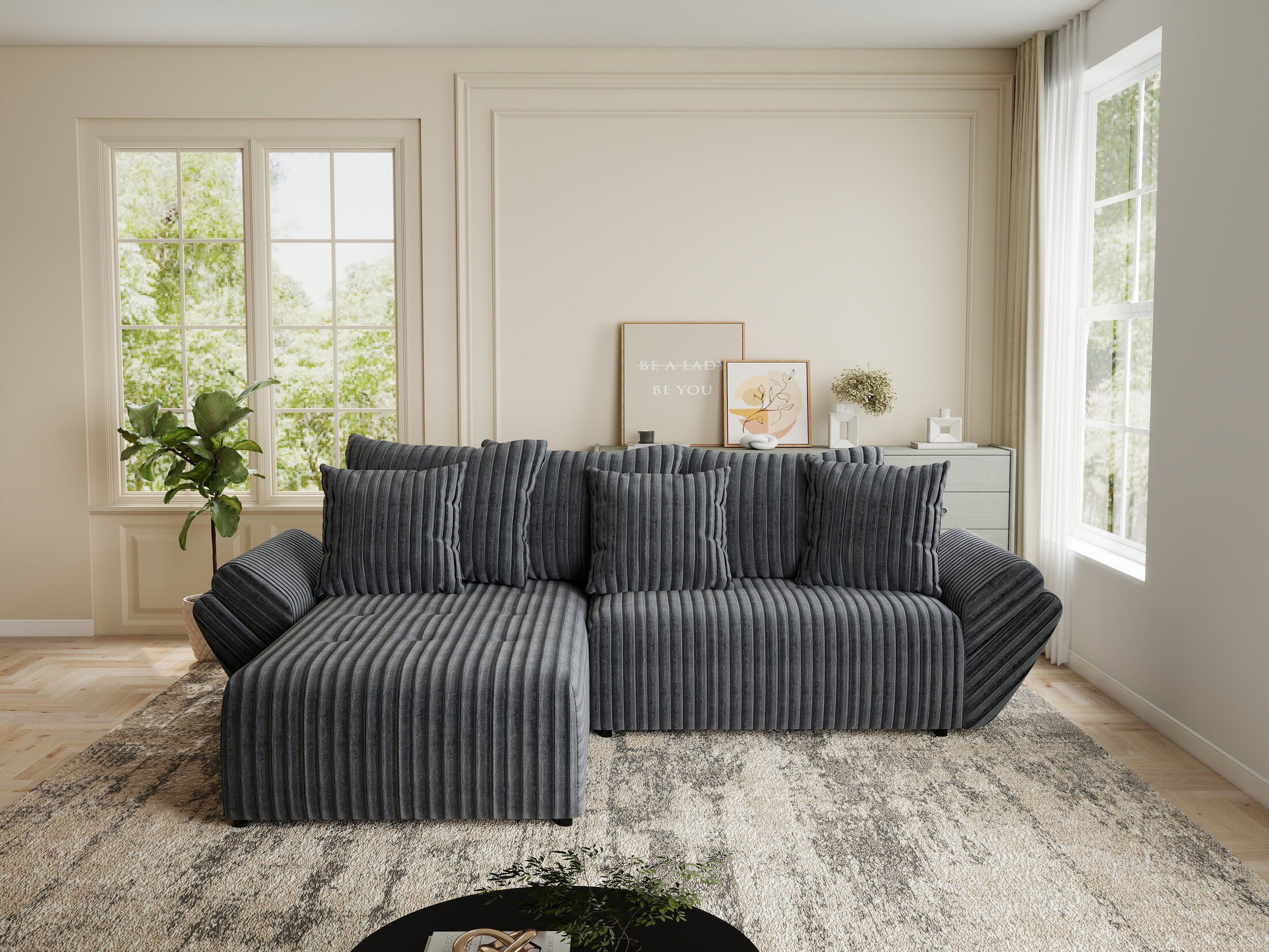 Colțar extensibil dumonde cu ladă de depozitare si sezut confortabil din spuma HR, Berlin Ambience Gri 280x185 cm