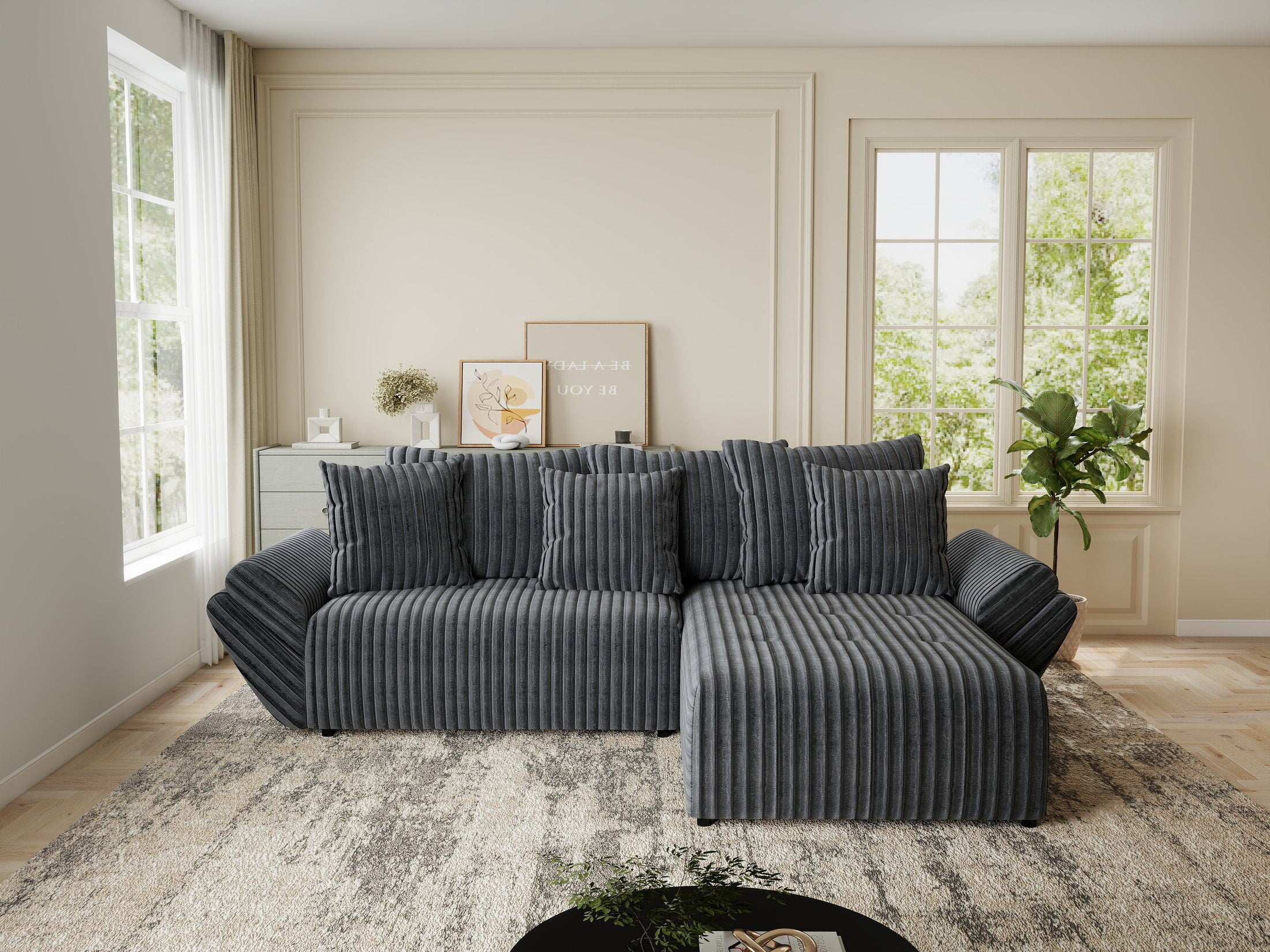 Colțar extensibil dumonde cu ladă de depozitare si sezut confortabil din spuma HR, Berlin Ambience Gri 280x185 cm II