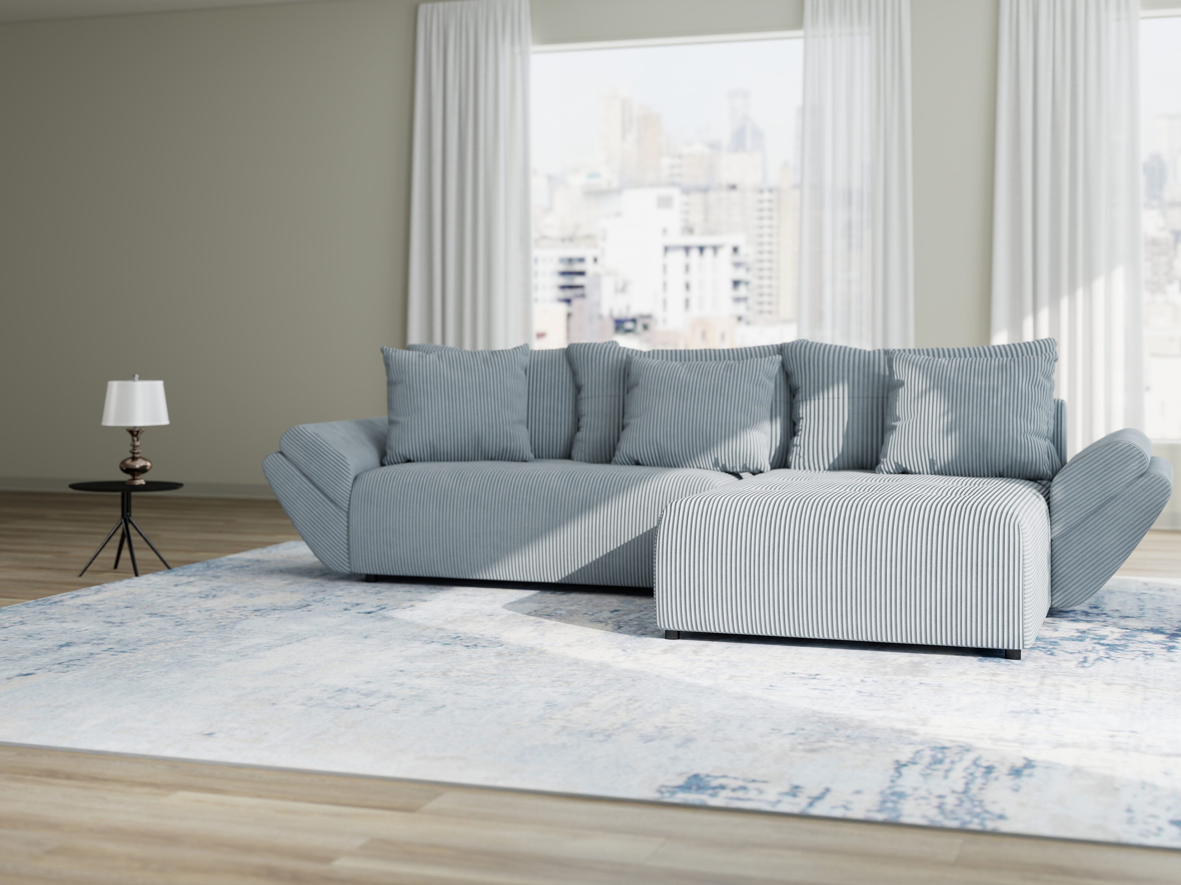 Colțar extensibil dumonde cu ladă de depozitare si sezut confortabil din spuma HR, Berlin Zoom Gri Mint 280x185 cm II