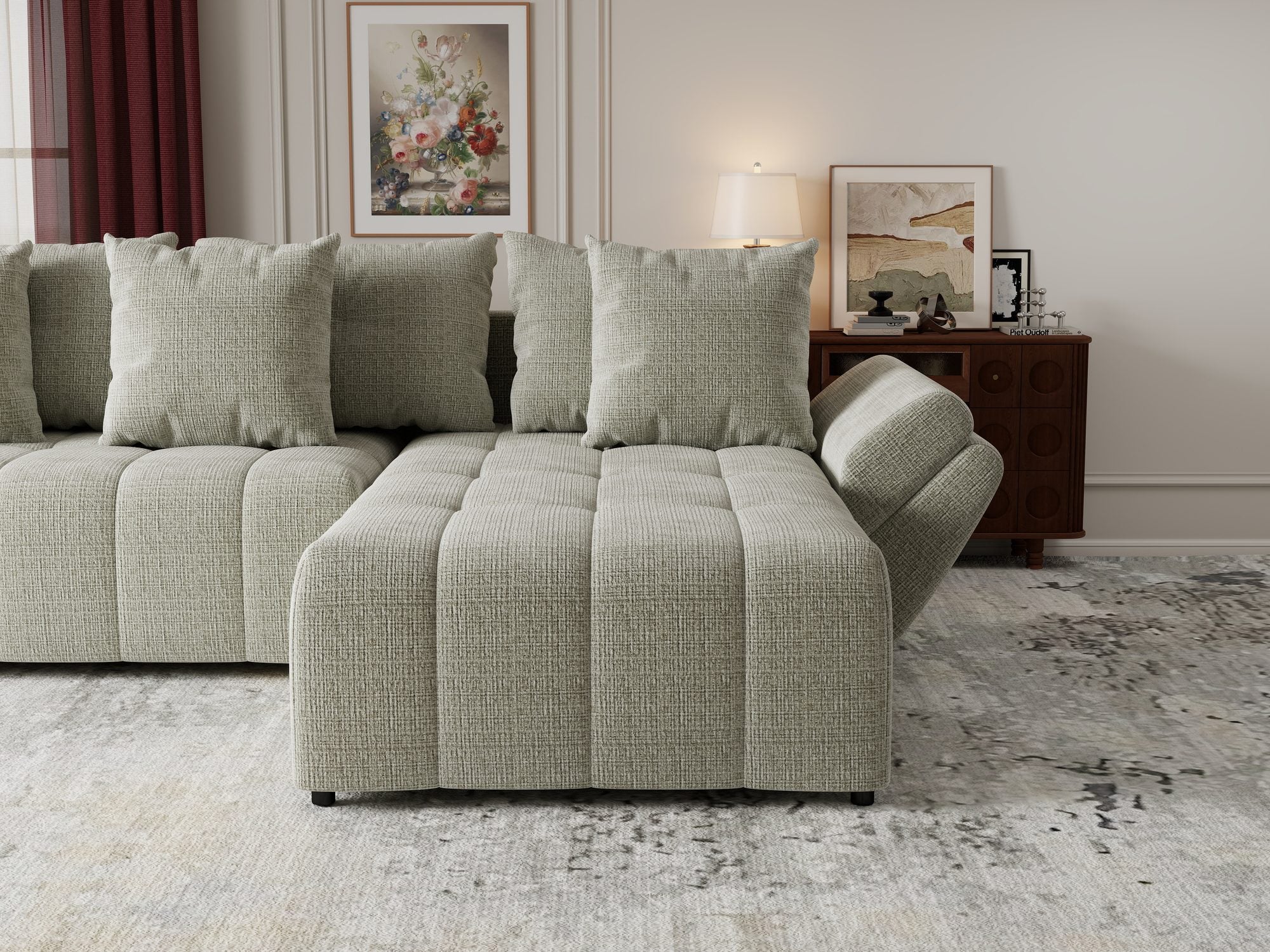 Colțar extensibil dumonde cu ladă de depozitare si sezut confortabil din spuma high-density, Berlin Cremona Bej 04 II 280x185 cm