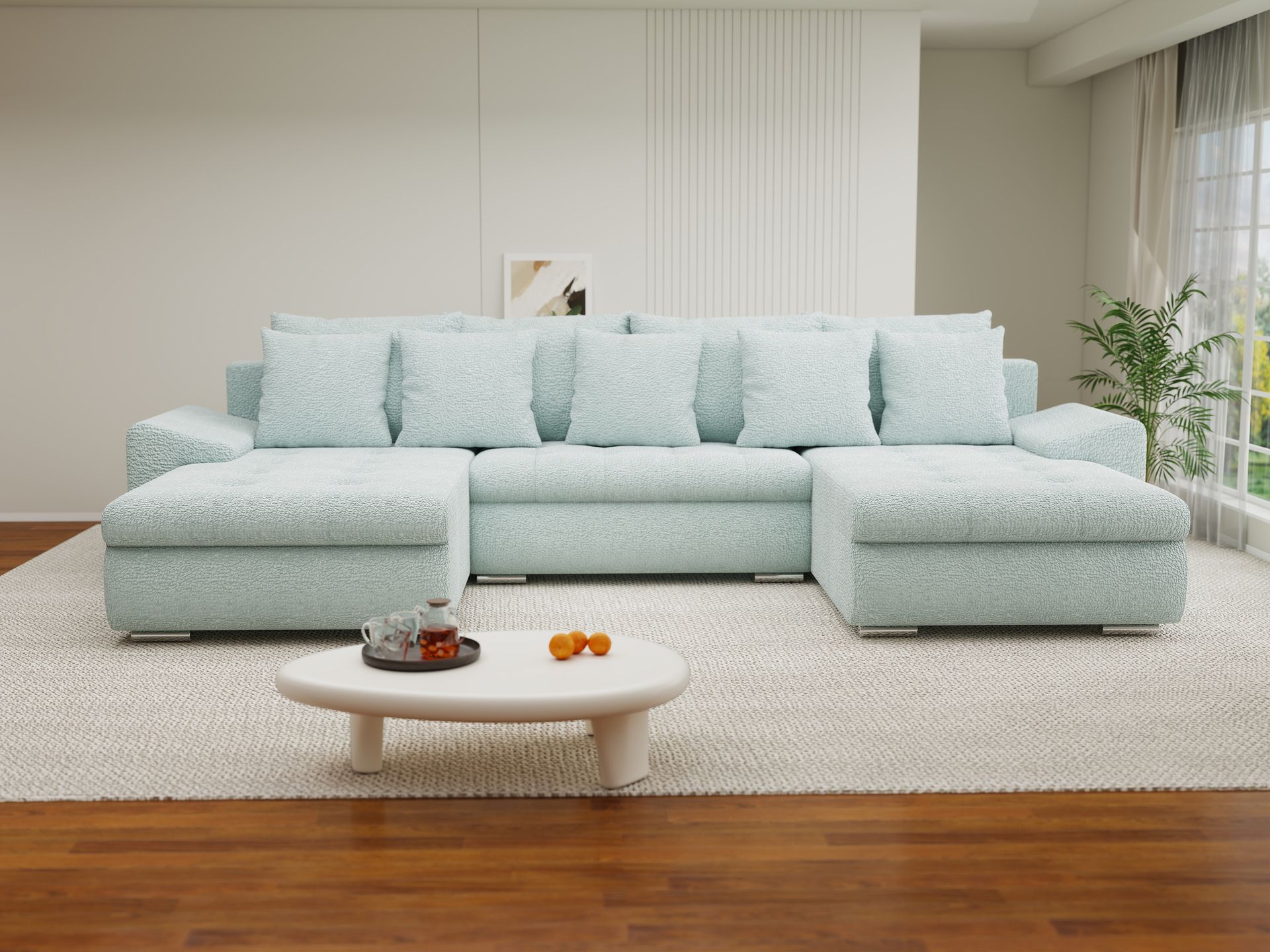 Colțar extensibil dumonde cu ladă de depozitare si sezut confortabil din spuma high-density, Leonardo U Jaguar Verde Mint 16 360x185 cm