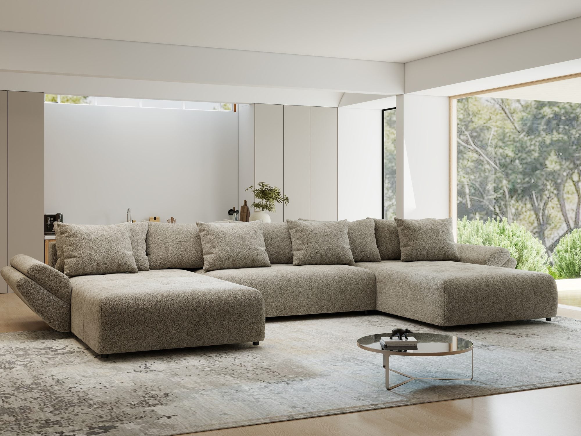 Colțar extensibil dumonde cu ladă de depozitare si sezut confortabil din spuma high-density, Berlin U Arena Bej 4 380x180 cm