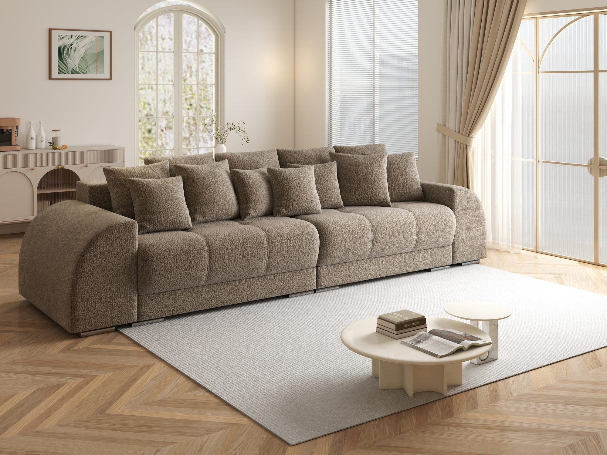 Canapea extensibilă dumonde cu 2 lăzi de depozitare si sezut confortabil din spuma high-density, Verona Jaguar Maro Cappuccino 8 310x100 cm