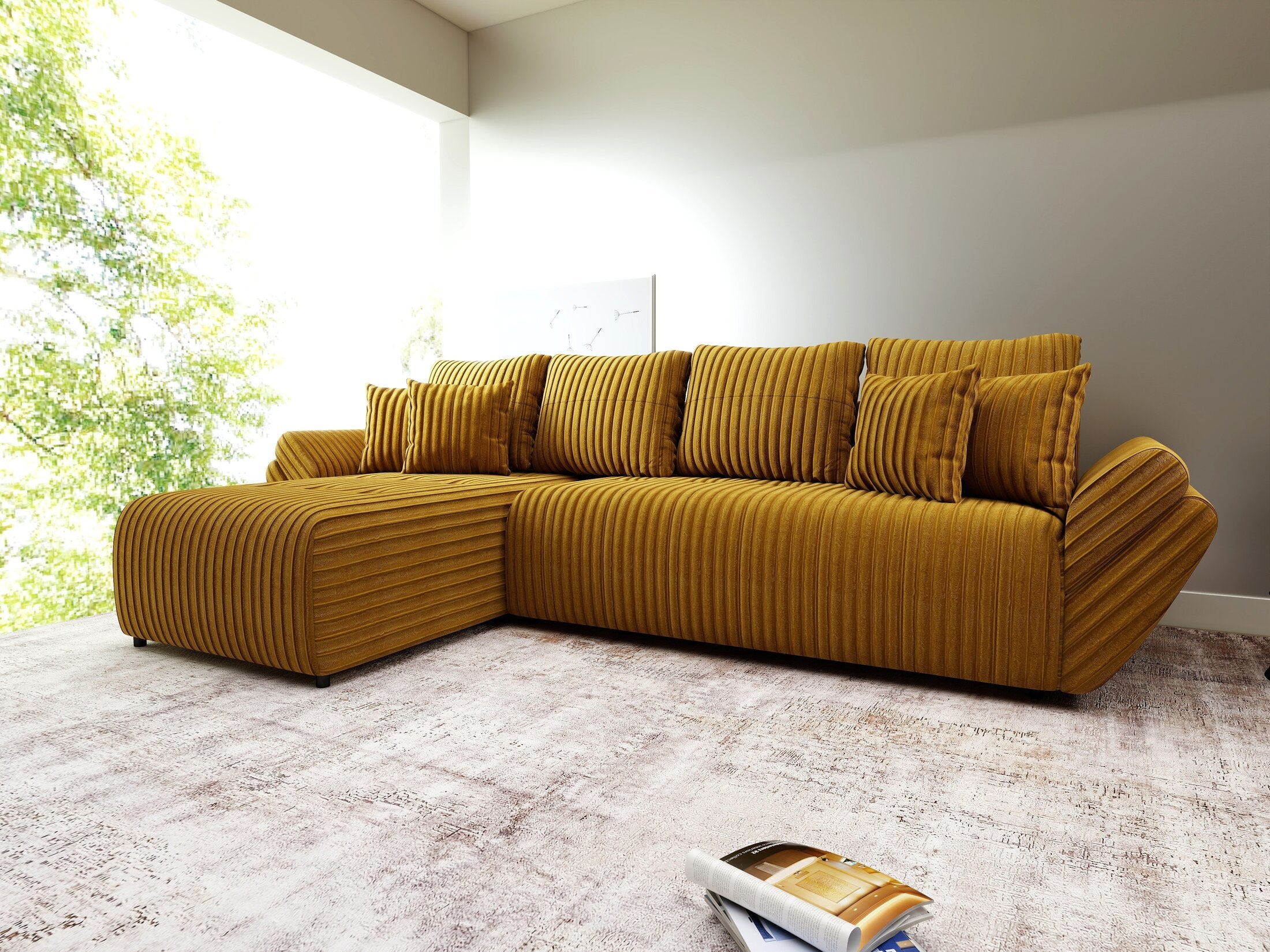 Colțar extensibil dumonde cu ladă de depozitare Berlin XL Ambience Mustar 350x185 cm