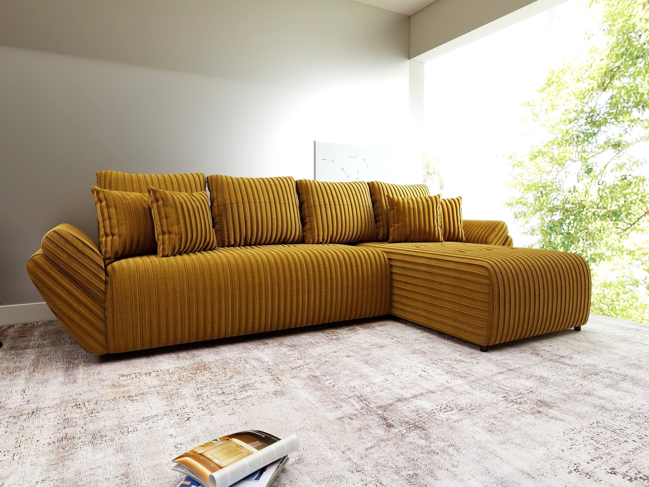 Colțar extensibil dumonde cu ladă de depozitare Berlin XL Ambience Mustar II 350x185 cm