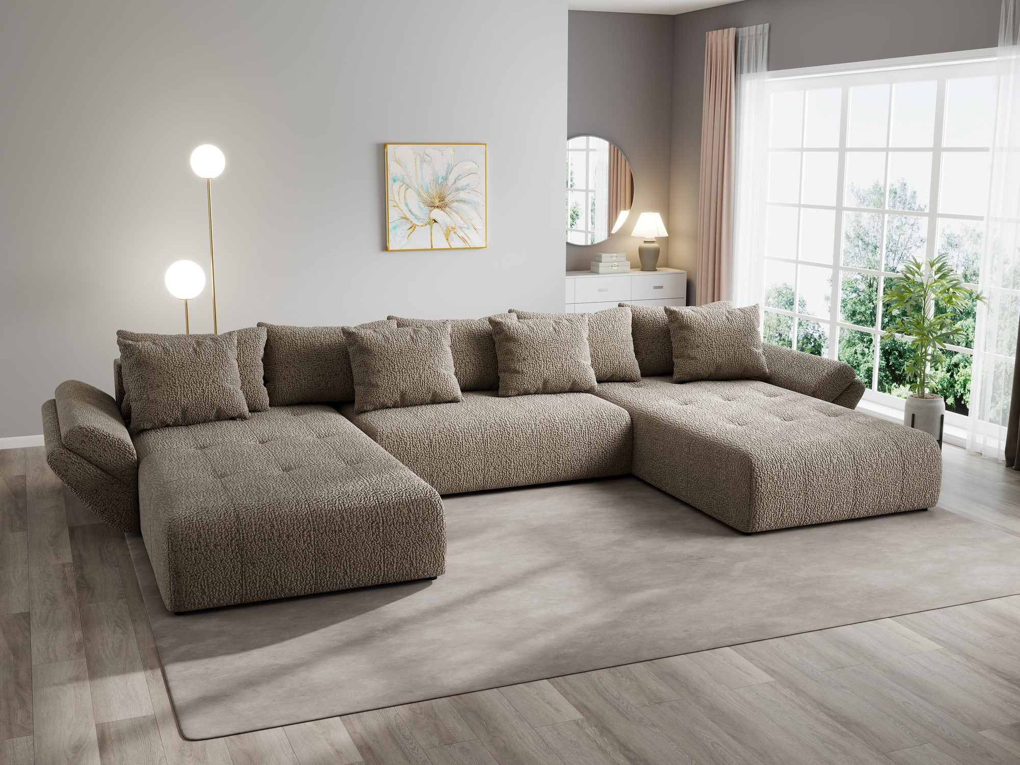 Colțar extensibil dumonde cu ladă de depozitare si sezut confortabil din spuma high-density, Berlin U Jaguar Maro Cappuccino 8 380x180 cm