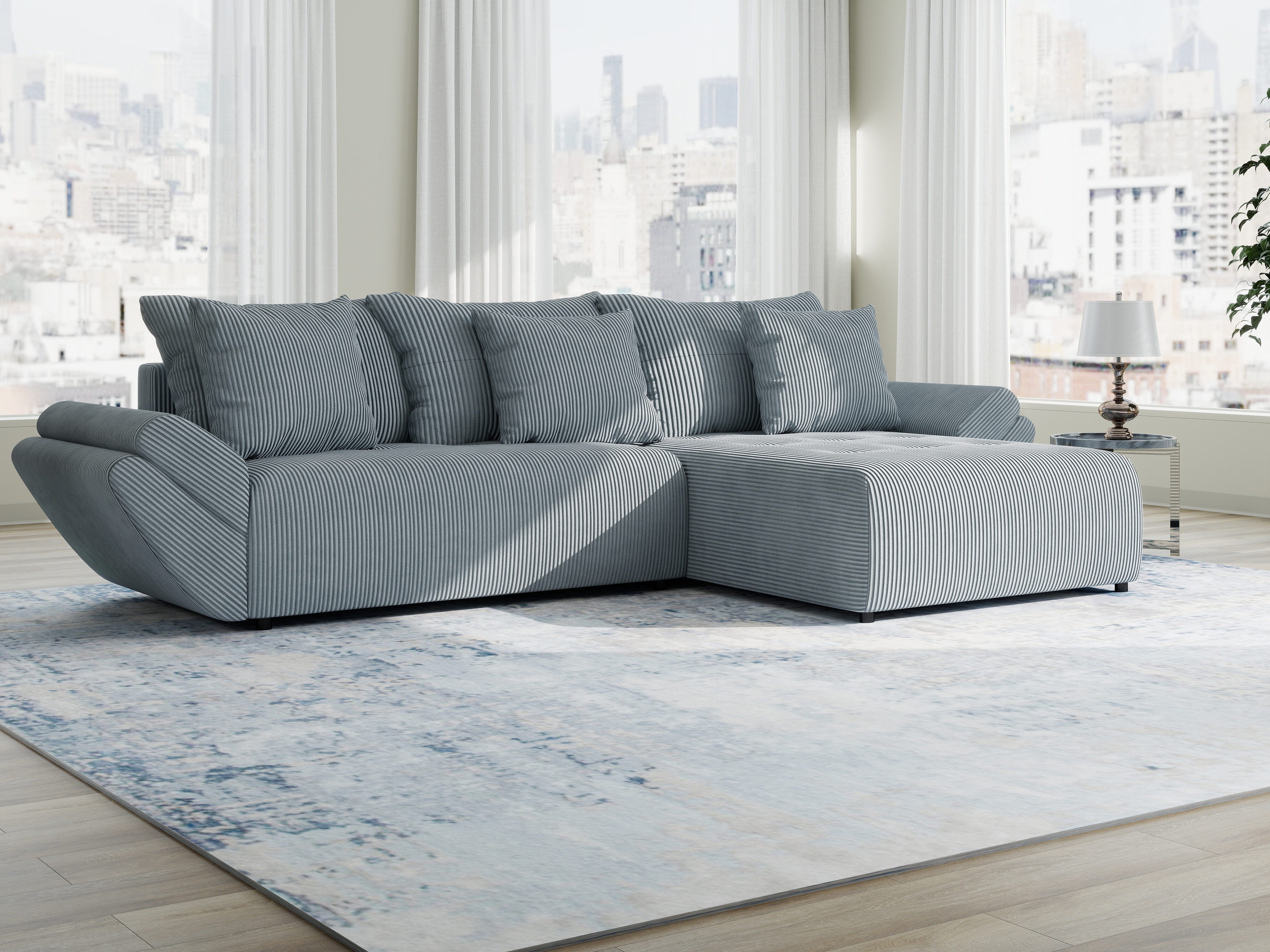 Colțar extensibil dumonde cu ladă de depozitare si sezut confortabil din spuma HR, Berlin Zoom Gri Mint 280x185 cm II