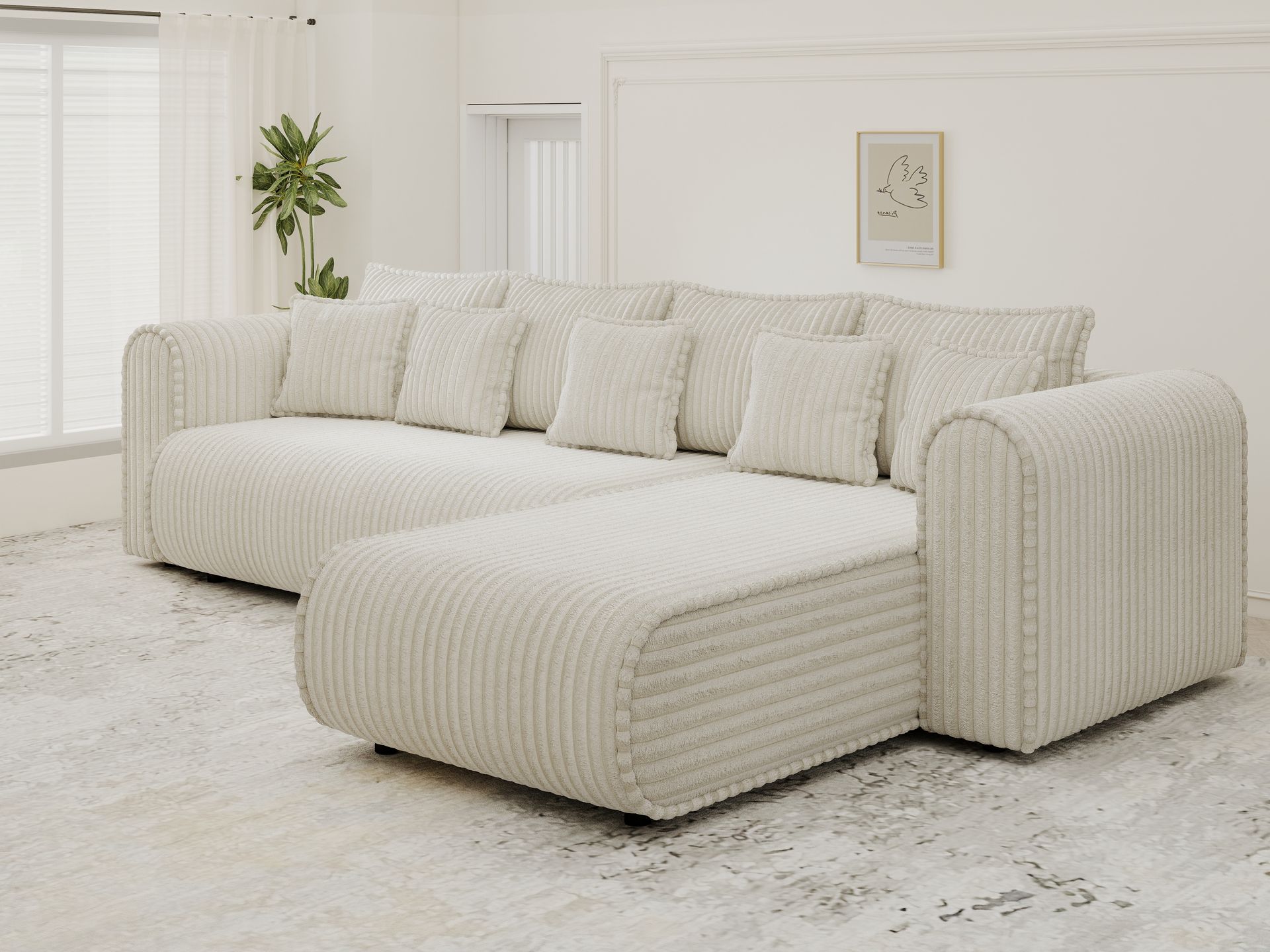Colțar extensibil dumonde cu ladă de depozitare si sezut confortabil din spuma high-density, Monaco XL Tilia Crem II 340x185 cm
